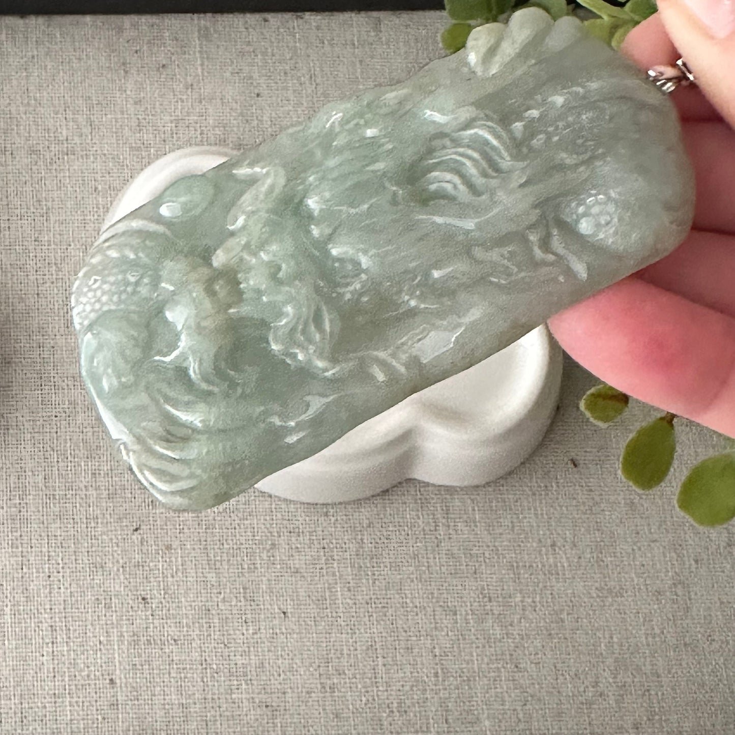 78mm Jadeite Jade Green Carved Dragon Pendant