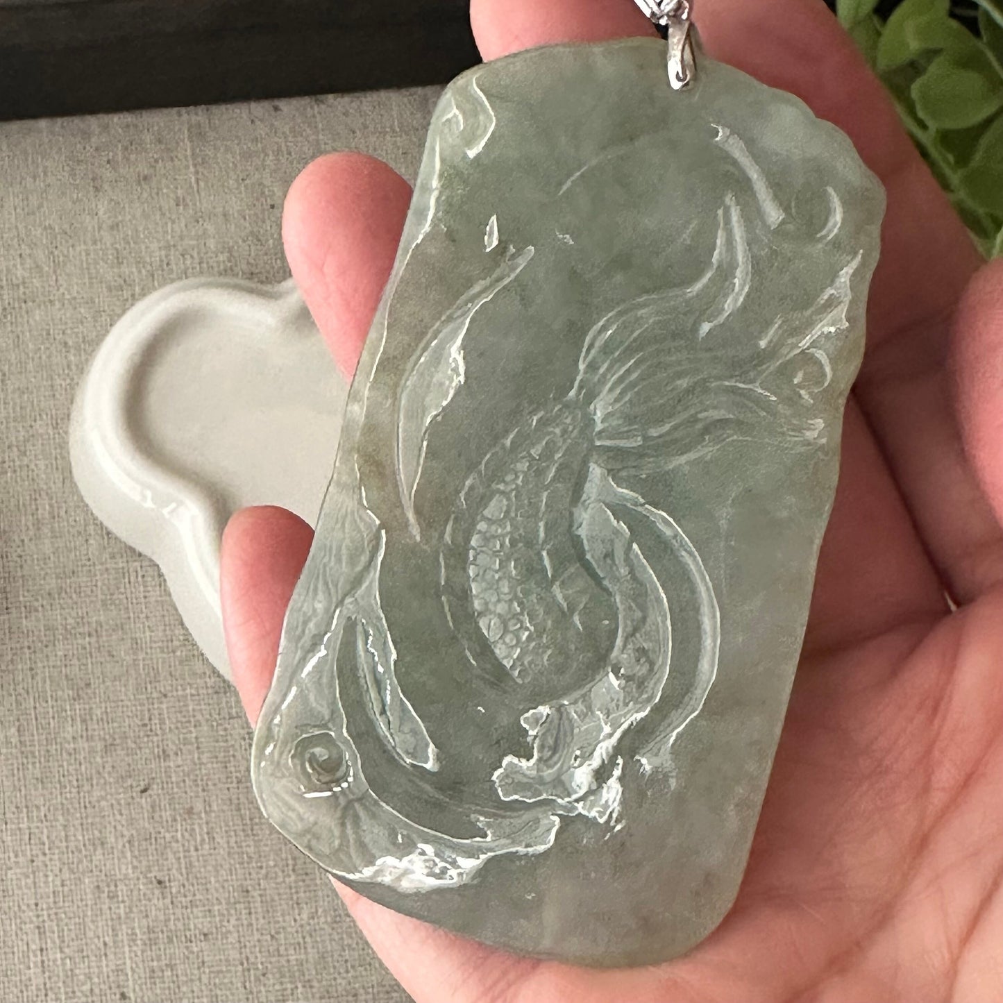 78mm Jadeite Jade Green Carved Dragon Pendant