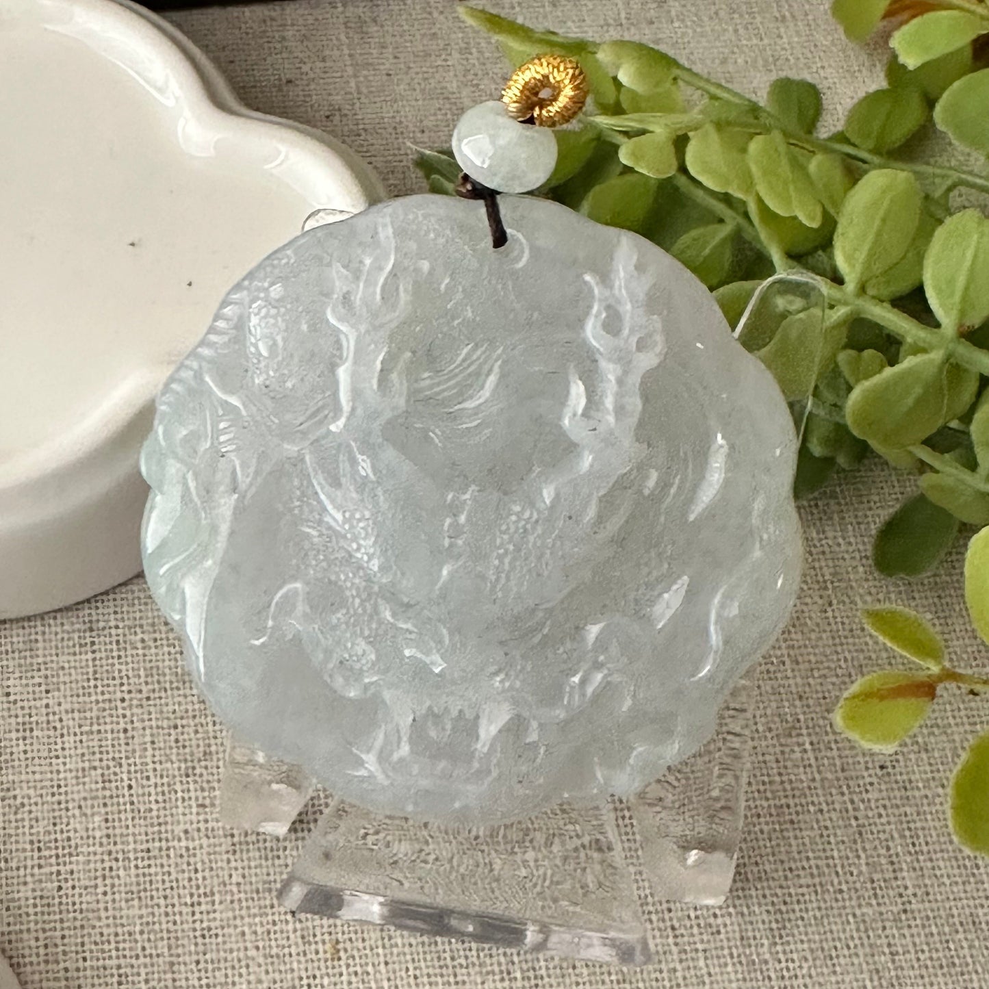 51mm Icy Jadeite Jade Carved Dragon Pendant
