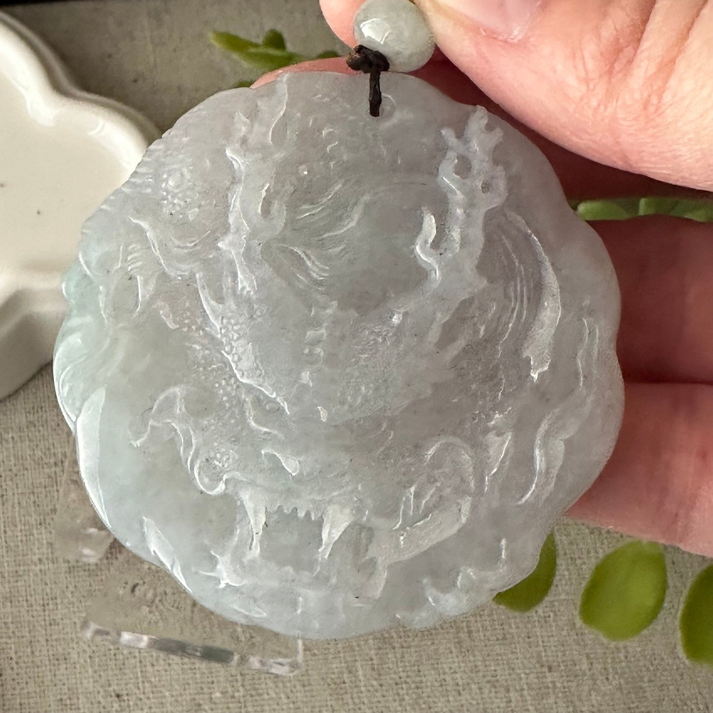 51mm Icy Jadeite Jade Carved Dragon Pendant