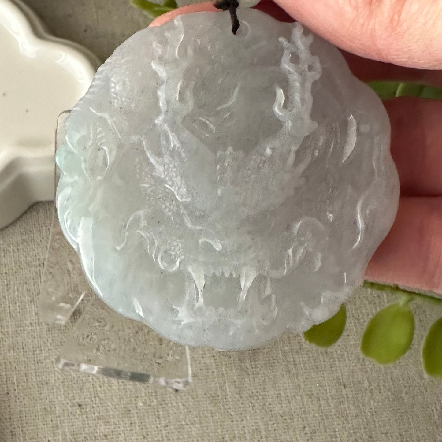 51mm Icy Jadeite Jade Carved Dragon Pendant