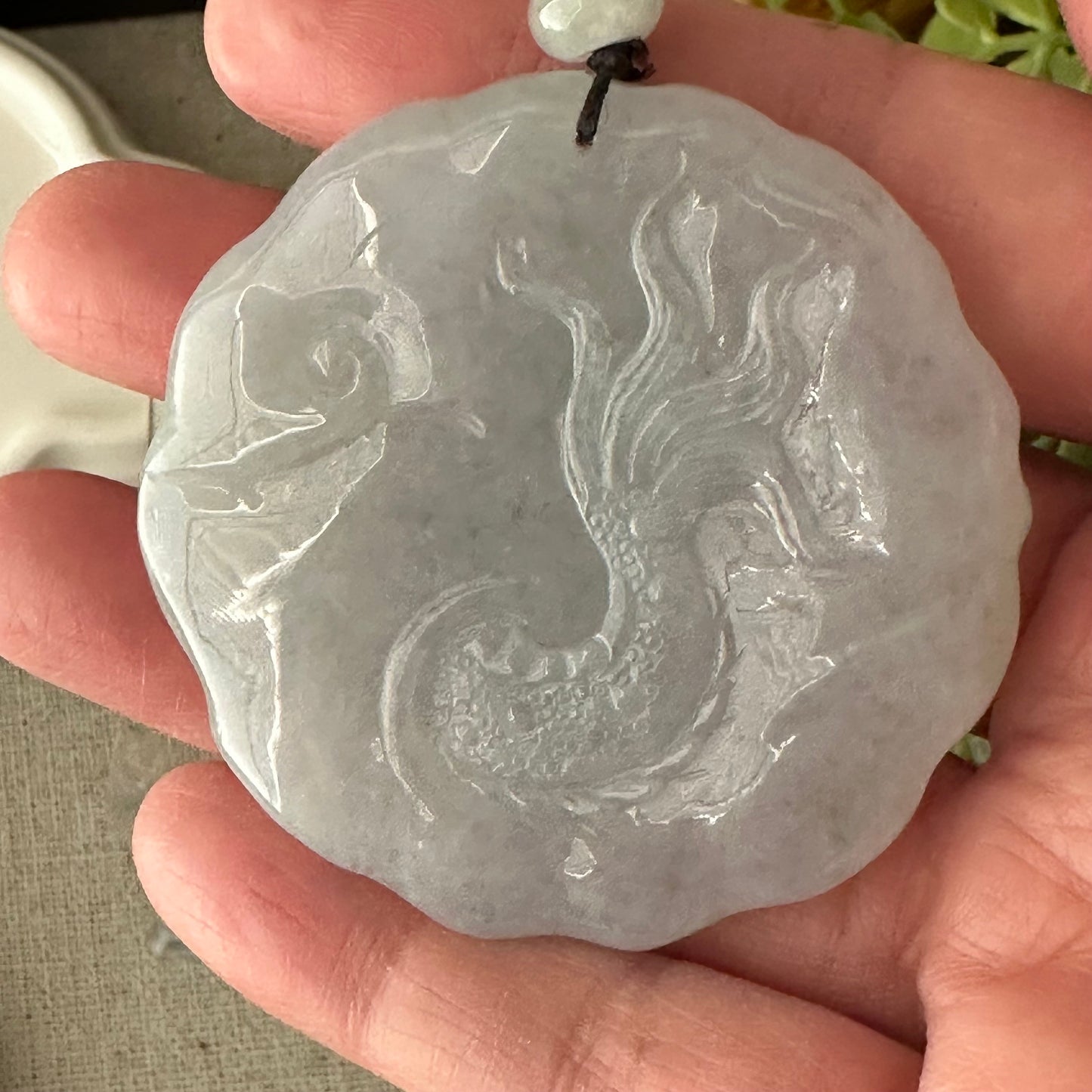 51mm Icy Jadeite Jade Carved Dragon Pendant