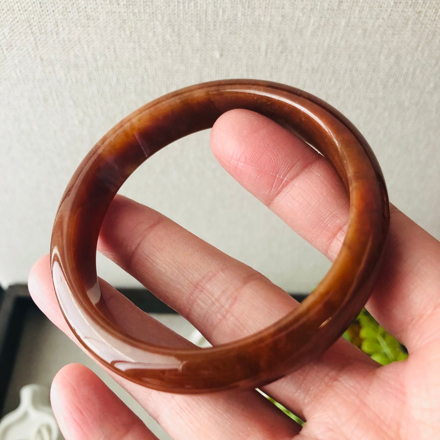 55.2mm Glossy Jadeite Jade Red Yellow Brown Bangle