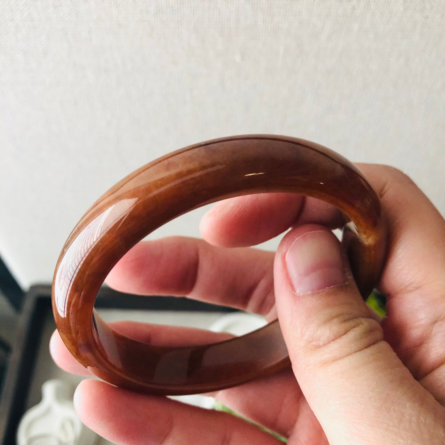 55.2mm Glossy Jadeite Jade Red Yellow Brown Bangle
