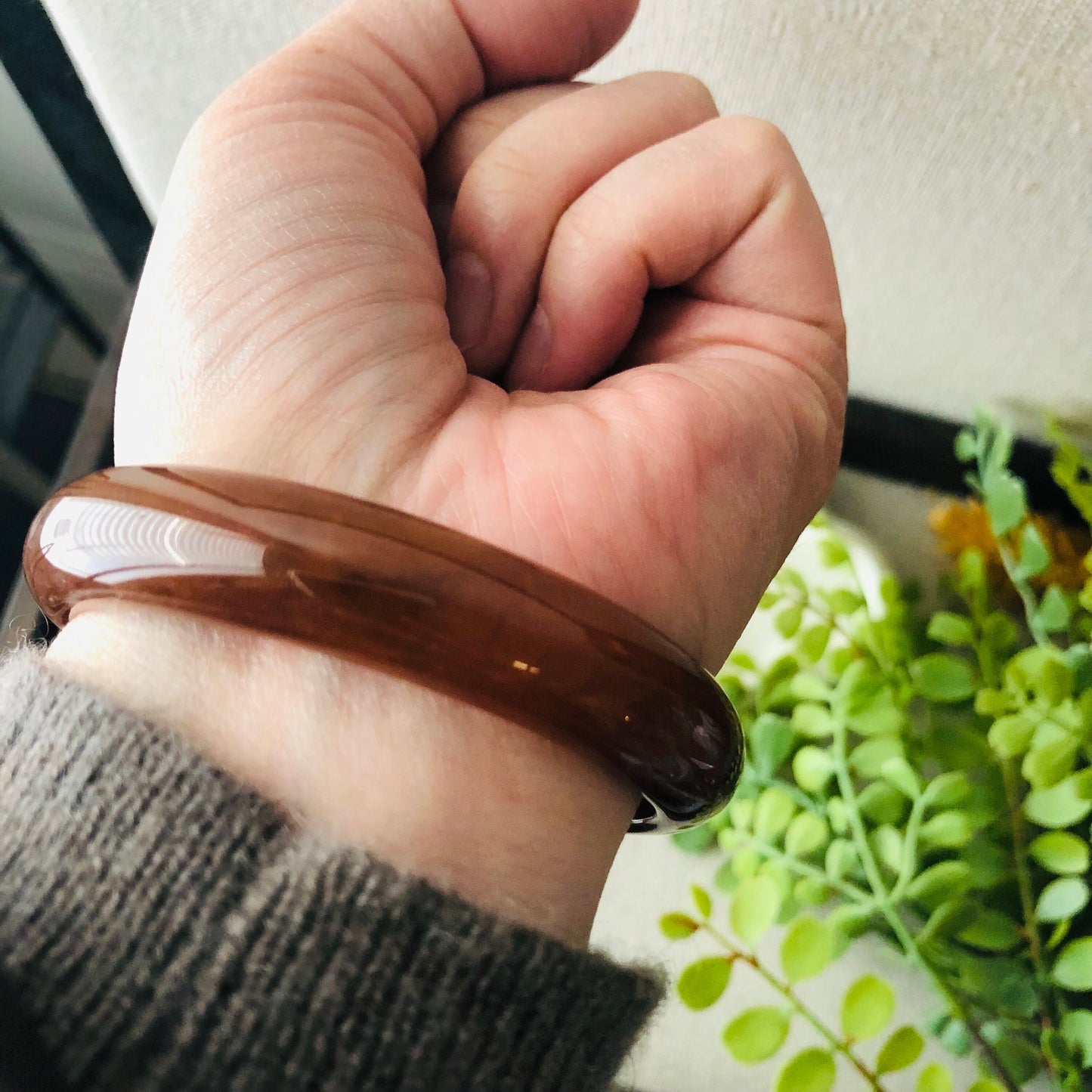 55.2mm Glossy Jadeite Jade Red Yellow Brown Bangle