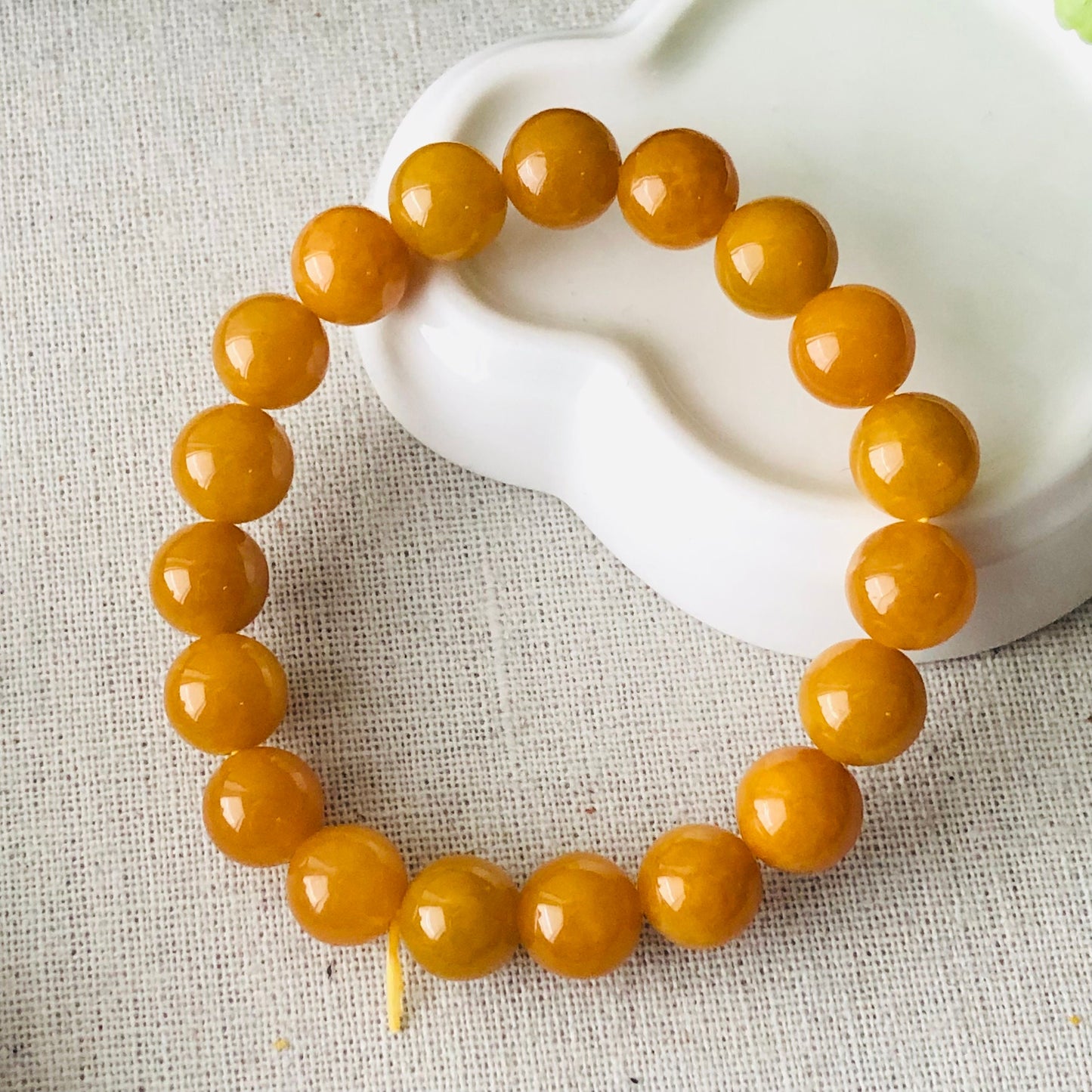 10 mm Glossy Moist Yellow Brown Jadeite Jade Bead Bracelet