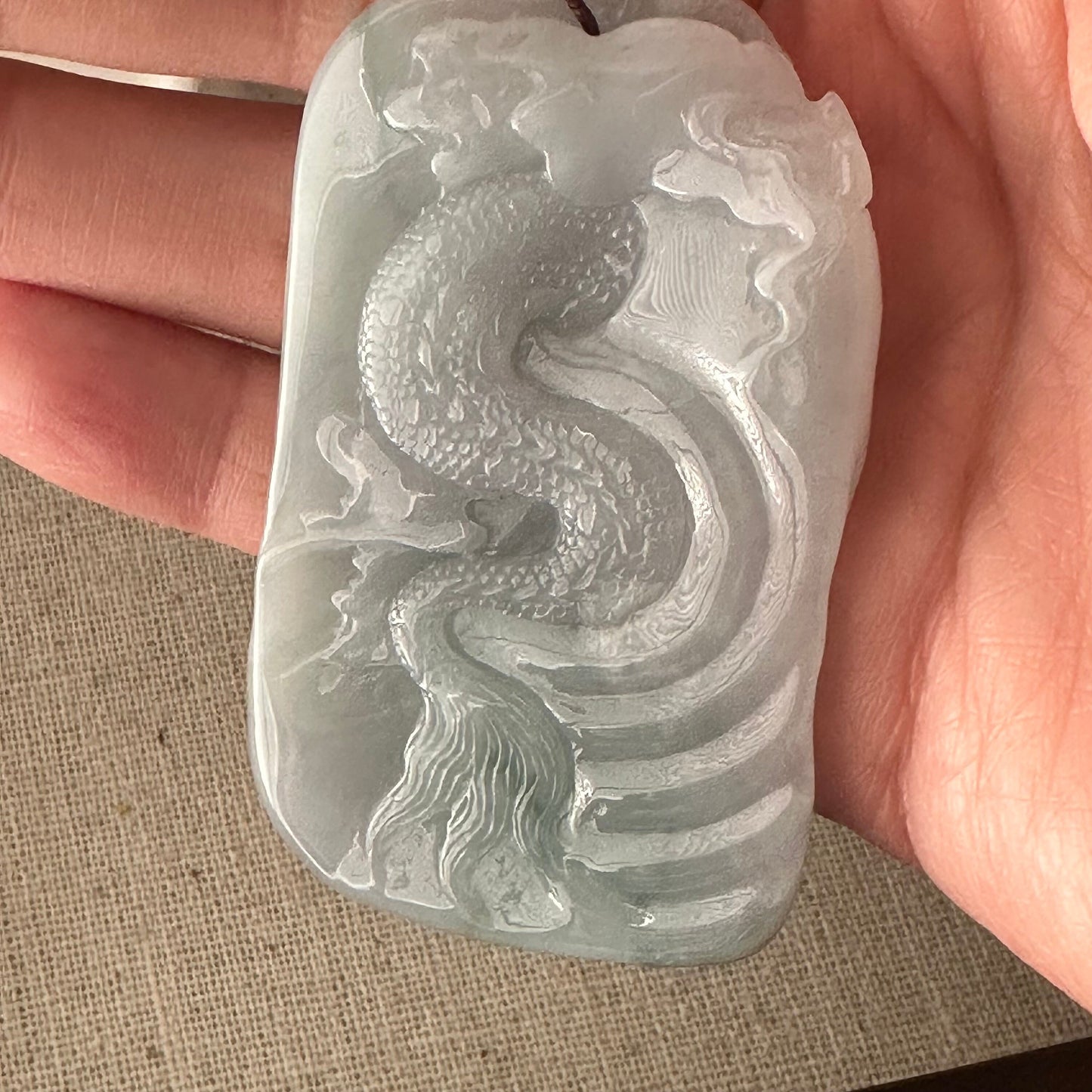 57mm Blue Green Jadeite Jade Carved Dragon Pendant