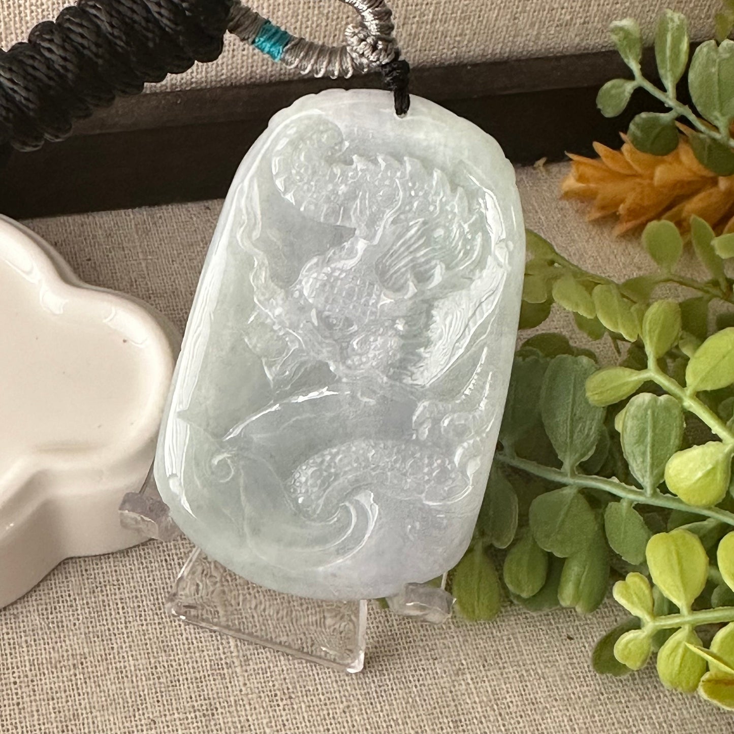 67.9mm Green Jadeite Jade Carved Nine Dragon Head Pendant
