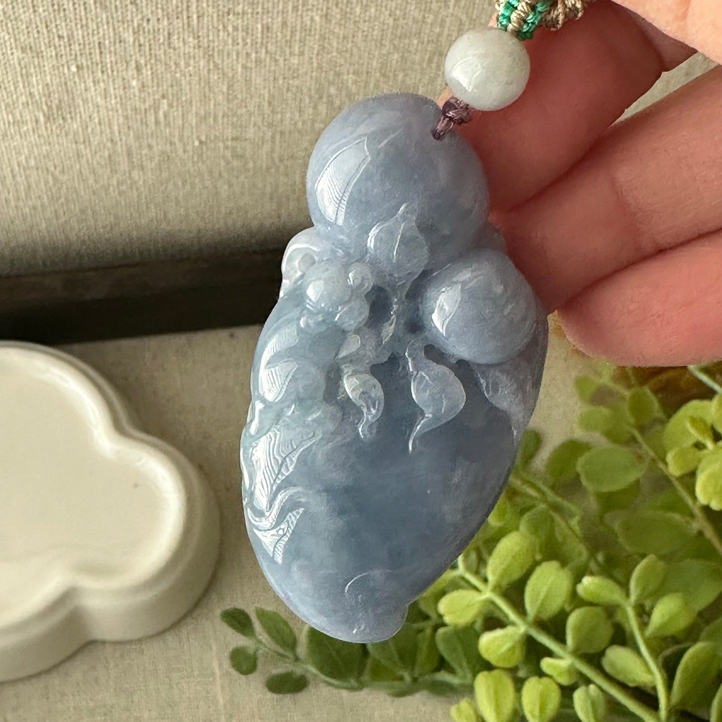 58mm Lavender Blue Jadeite Jade Carved Monkey Elephant Peach Pendant Neck Rope Tie