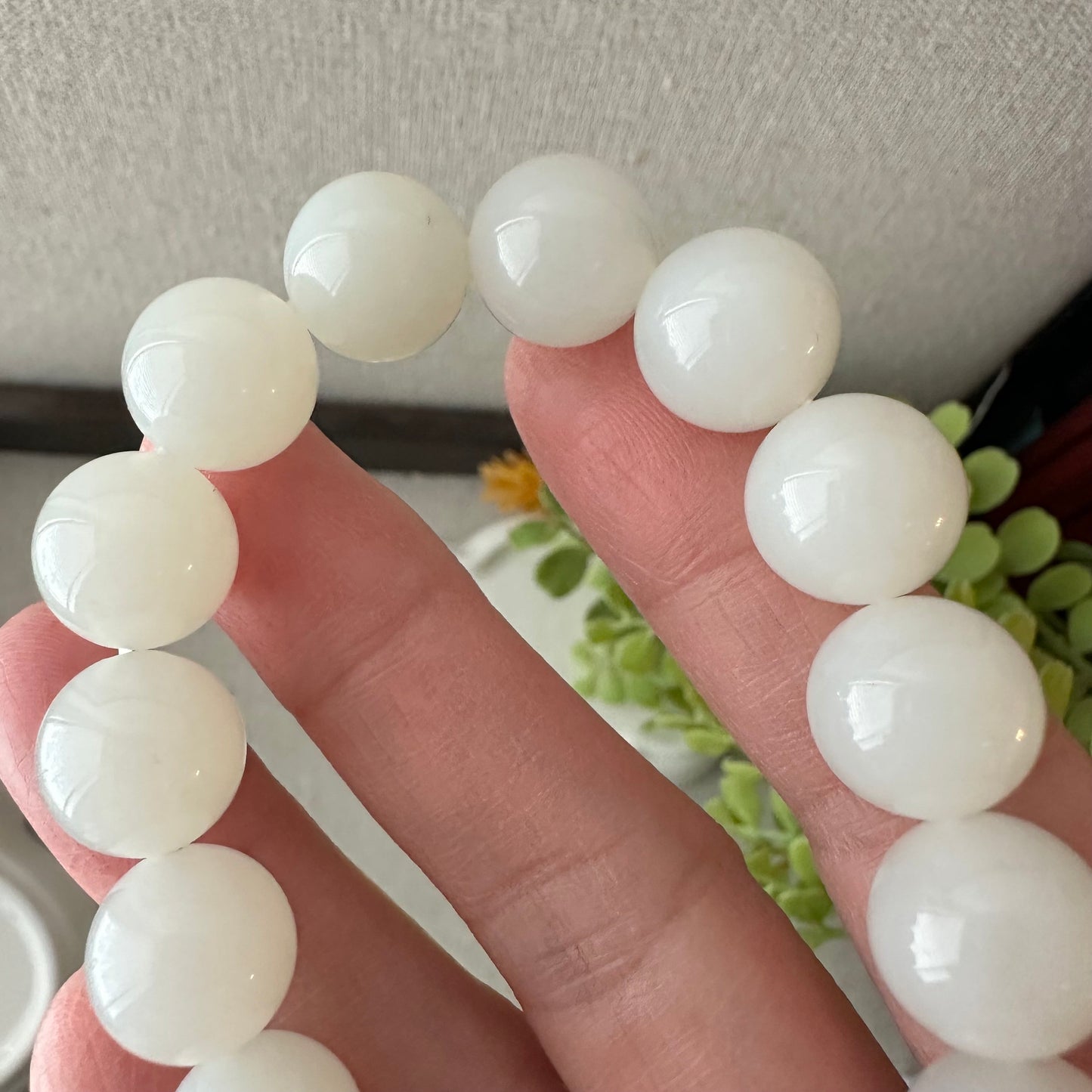 12mm Icy White Hetian Jade Beaded Bracelet RARE