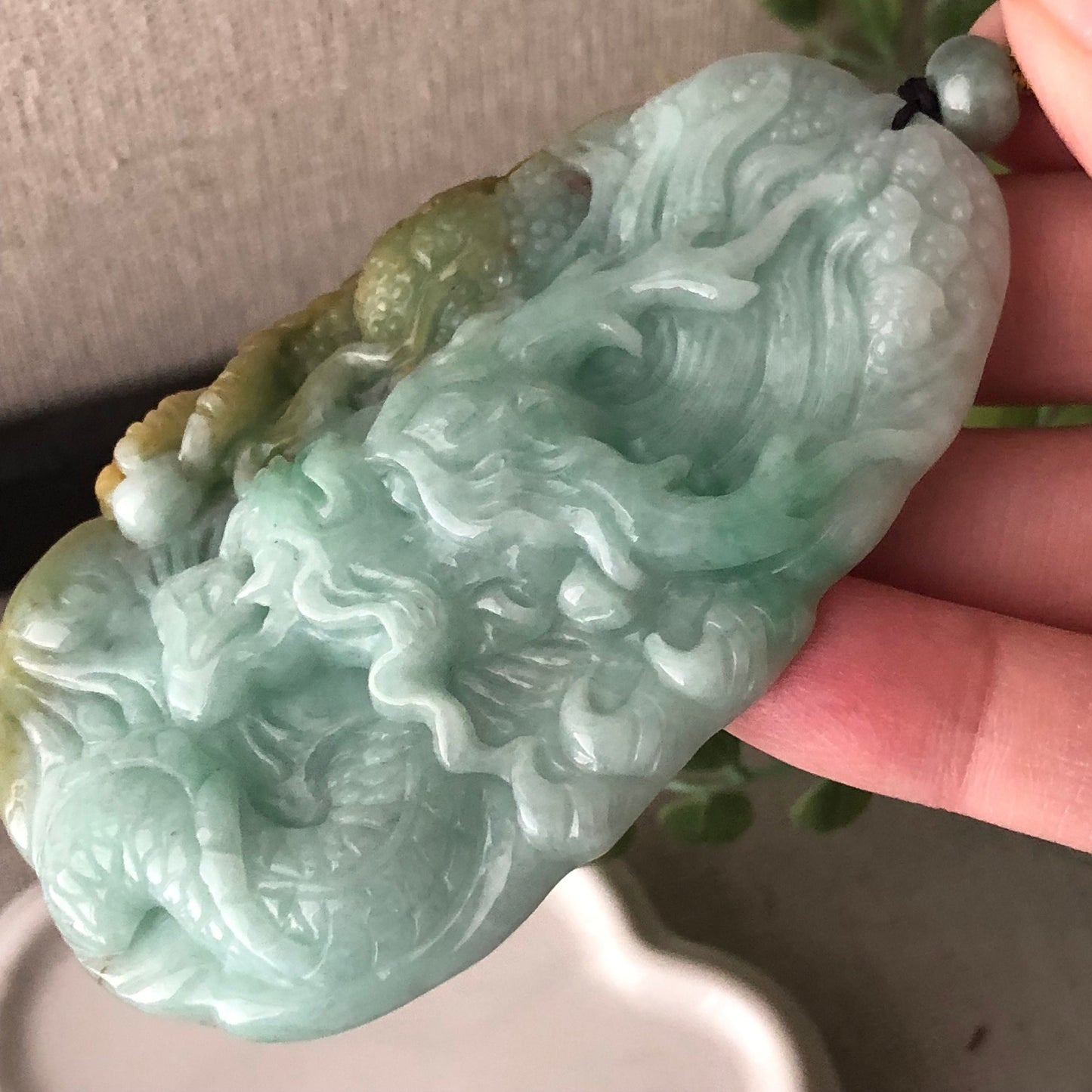 78.7mm Jadeite Jade Brown Green Carved Dragon Pendant