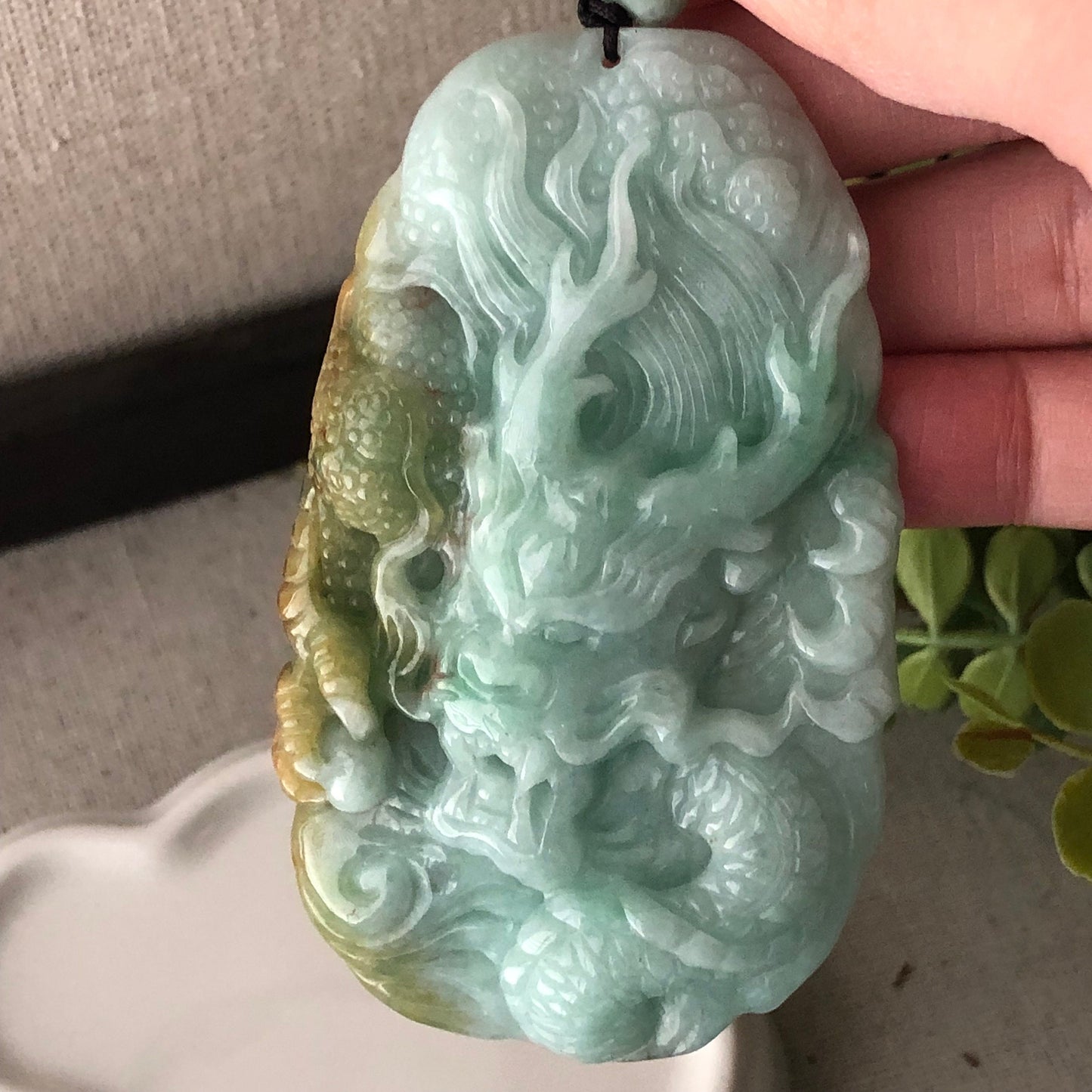 78.7mm Jadeite Jade Brown Green Carved Dragon Pendant