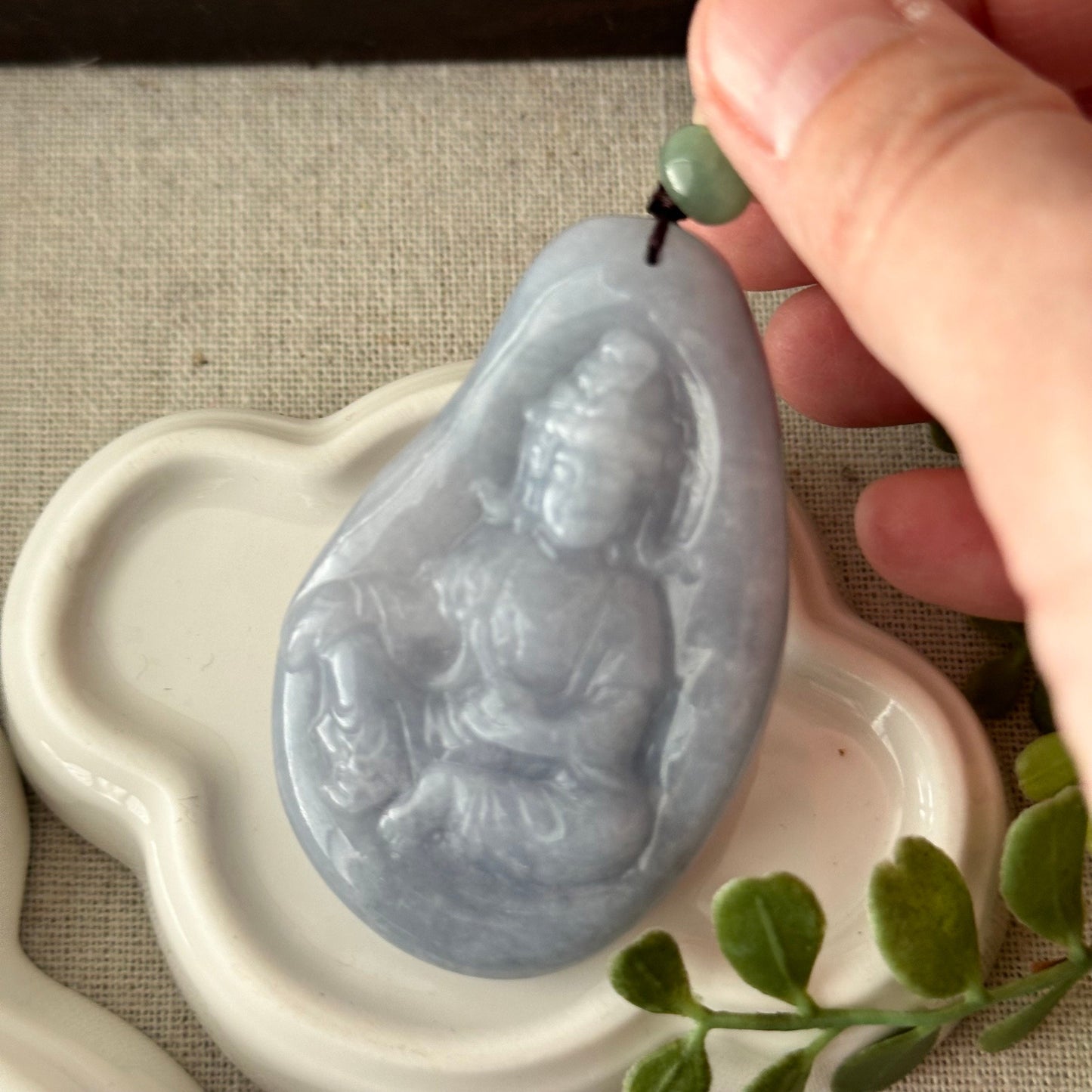 61.2 mm Blue Lavender Jade Guanyin Pendant