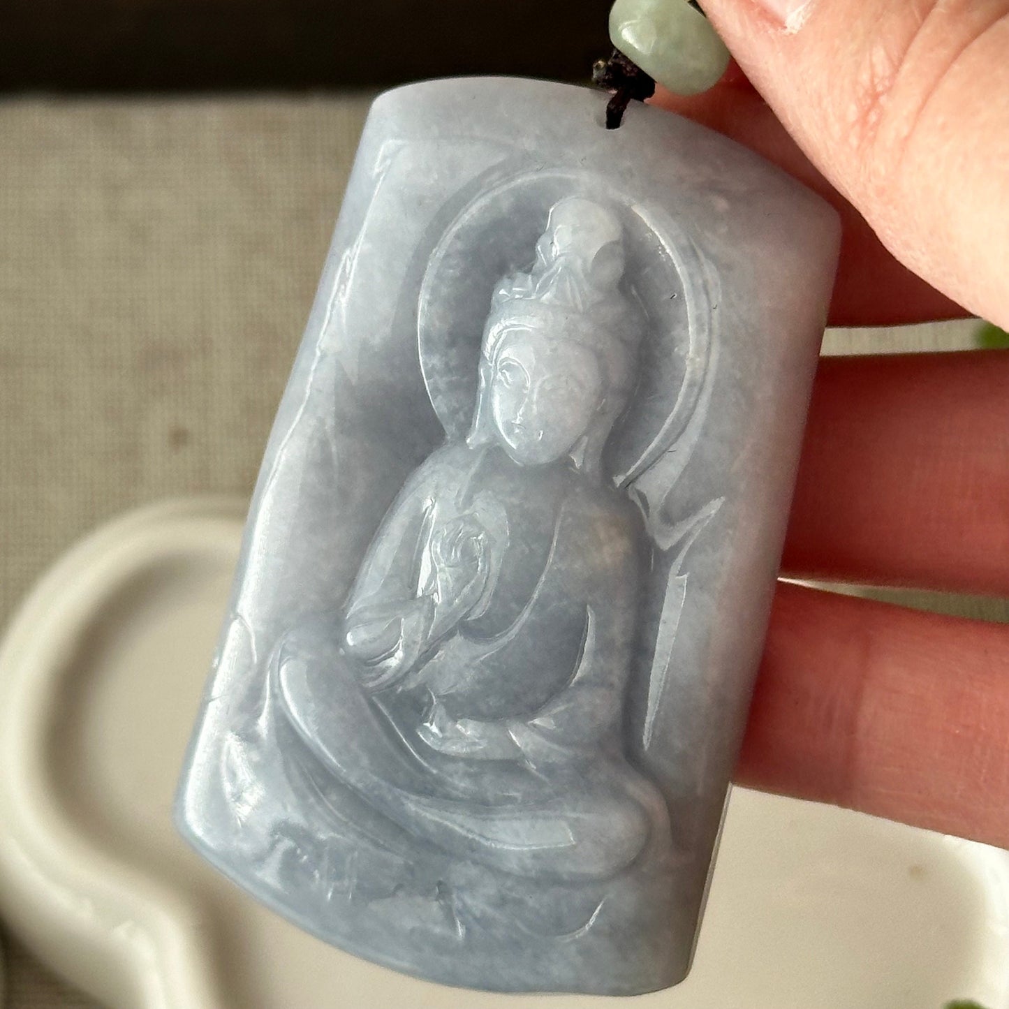 56.6 mm Blue Lavender Jade Guanyin Pendant