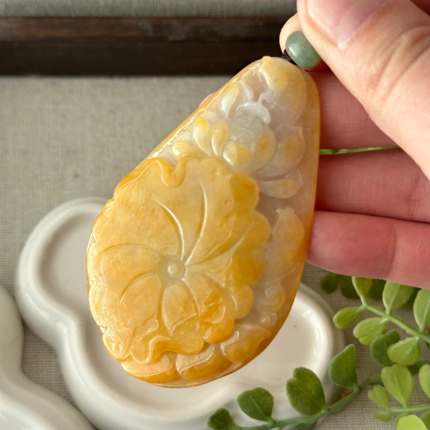 70 mm Yellow Brown Carved Flower Pendant