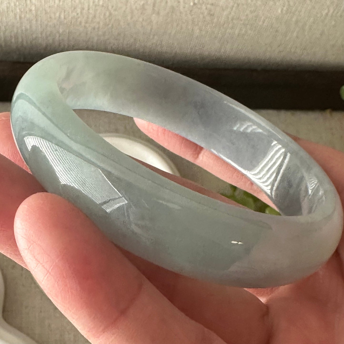 56mm Icy Blue Glow D Shaped Jadeite Jade Bangle