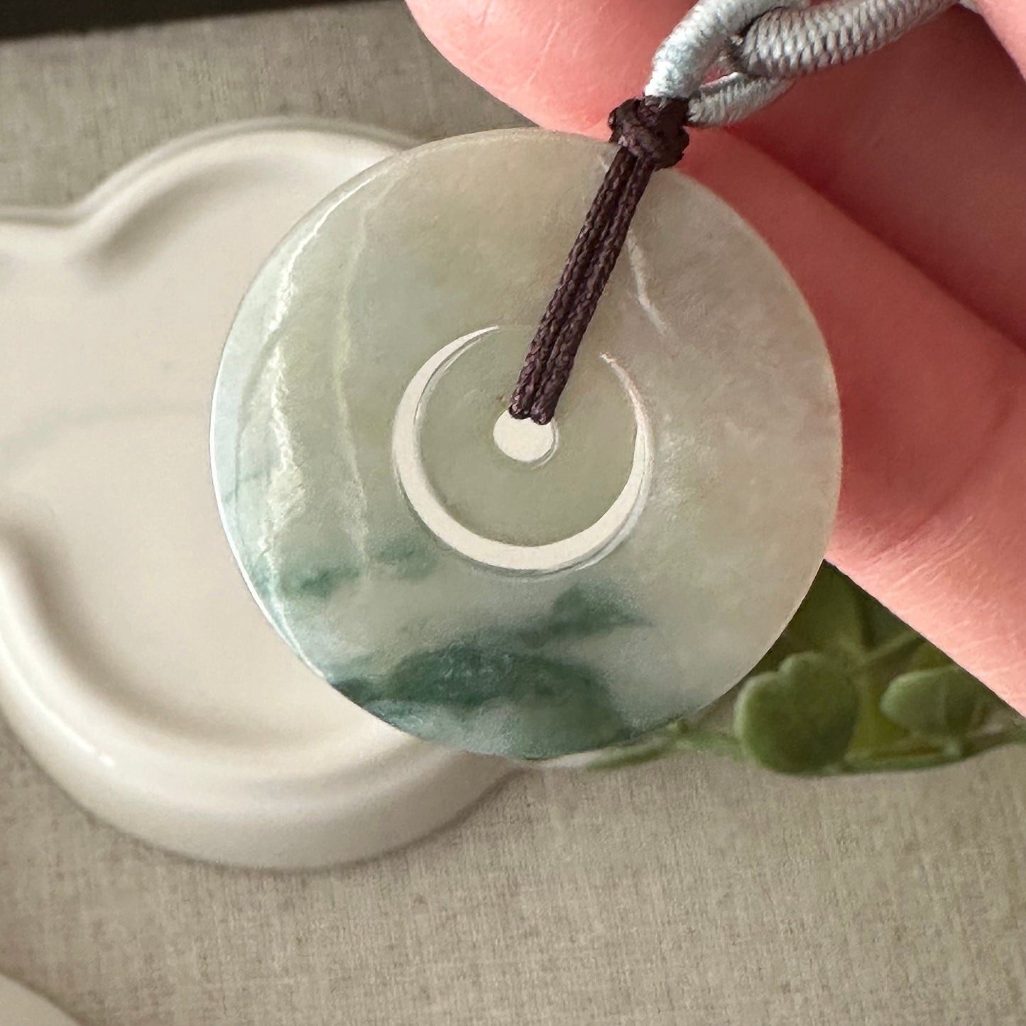 27.4mm Jadeite Jade Green Float Flowers Peace Donut Pendant