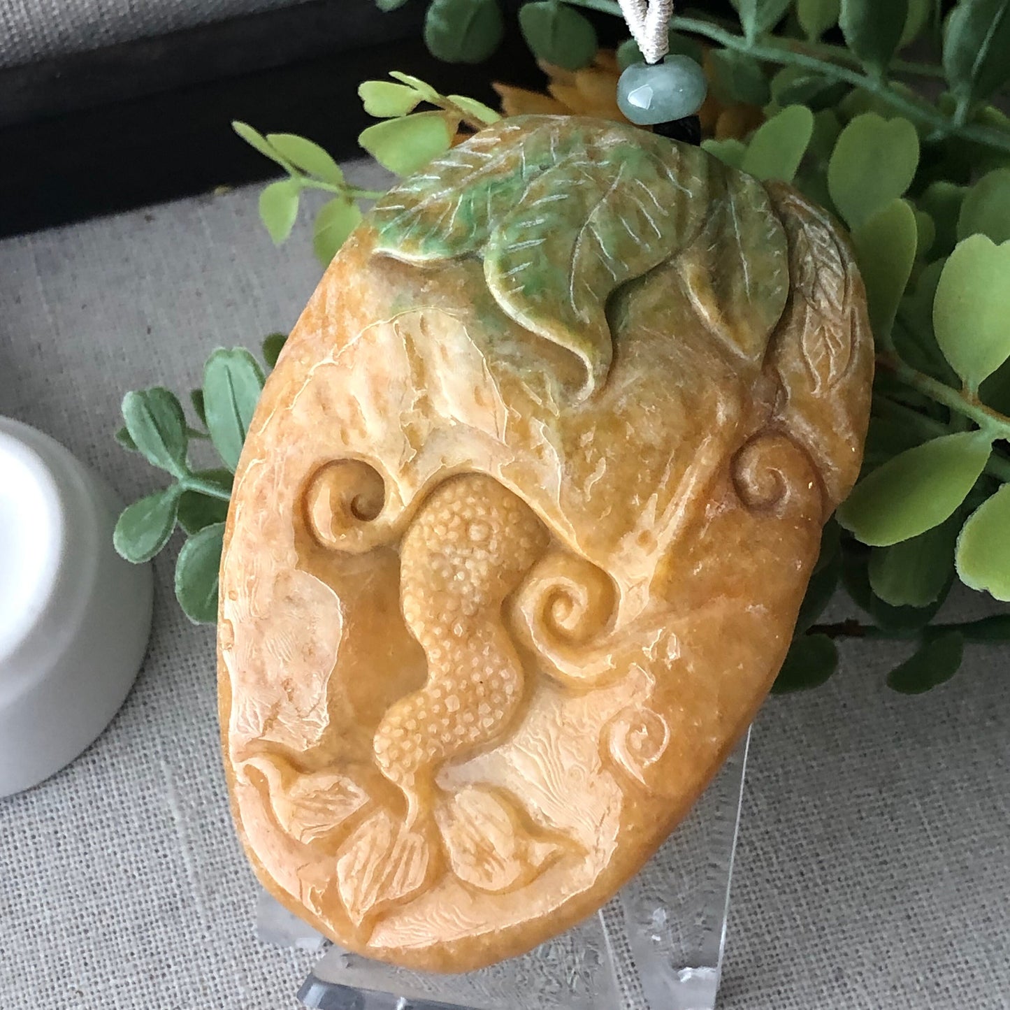 78mm Jadeite Jade Yellow Green Carved Dragon Pendant