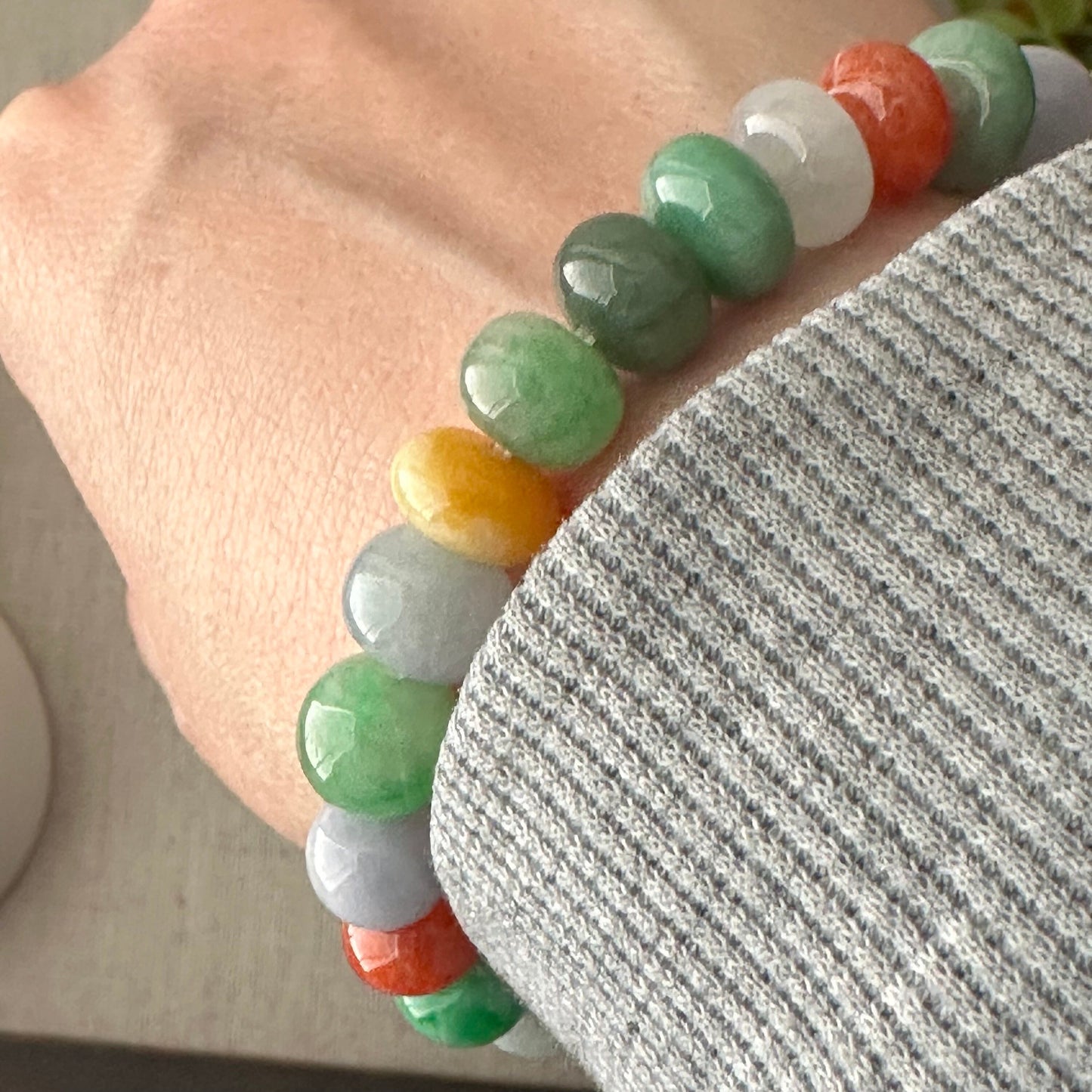 9.3mm Icy Asst. Colors Jade Jadeite Donut Bead Bracelet