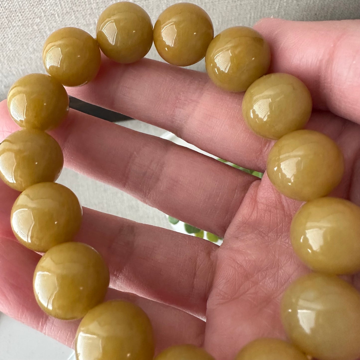 14.3mm Yellow Brown Jade Jadeite Bead Bracelet