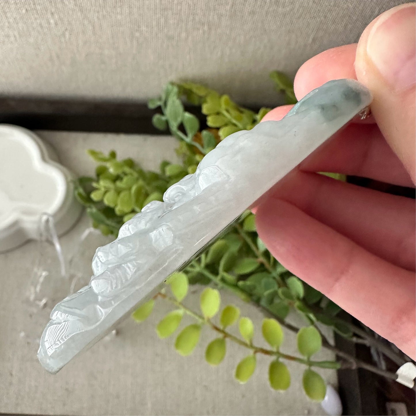 75mm Jadeite Jade Green Float Flowers Carved Dragon Pendant