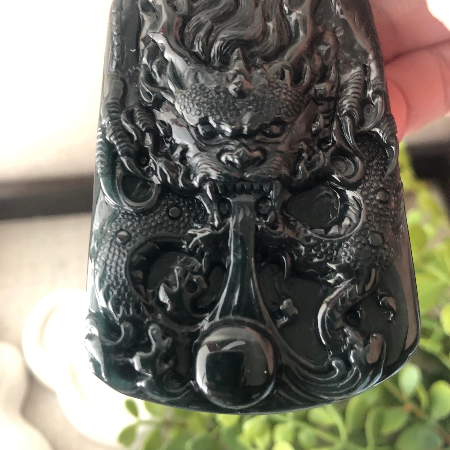 67mm Black Omphacite Jadeite Jade Carved Dragon Pendant