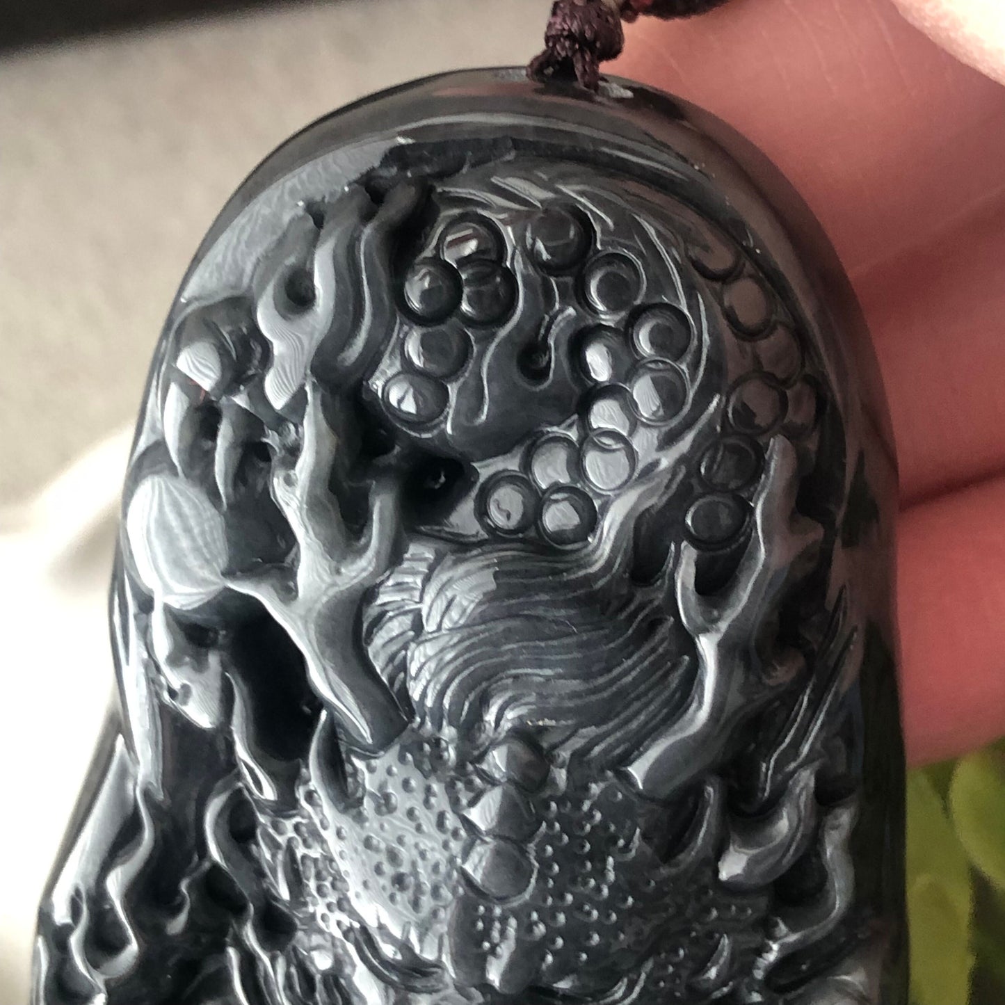 77mm Wuji Jadeite Jade Carved Dragon Pendant