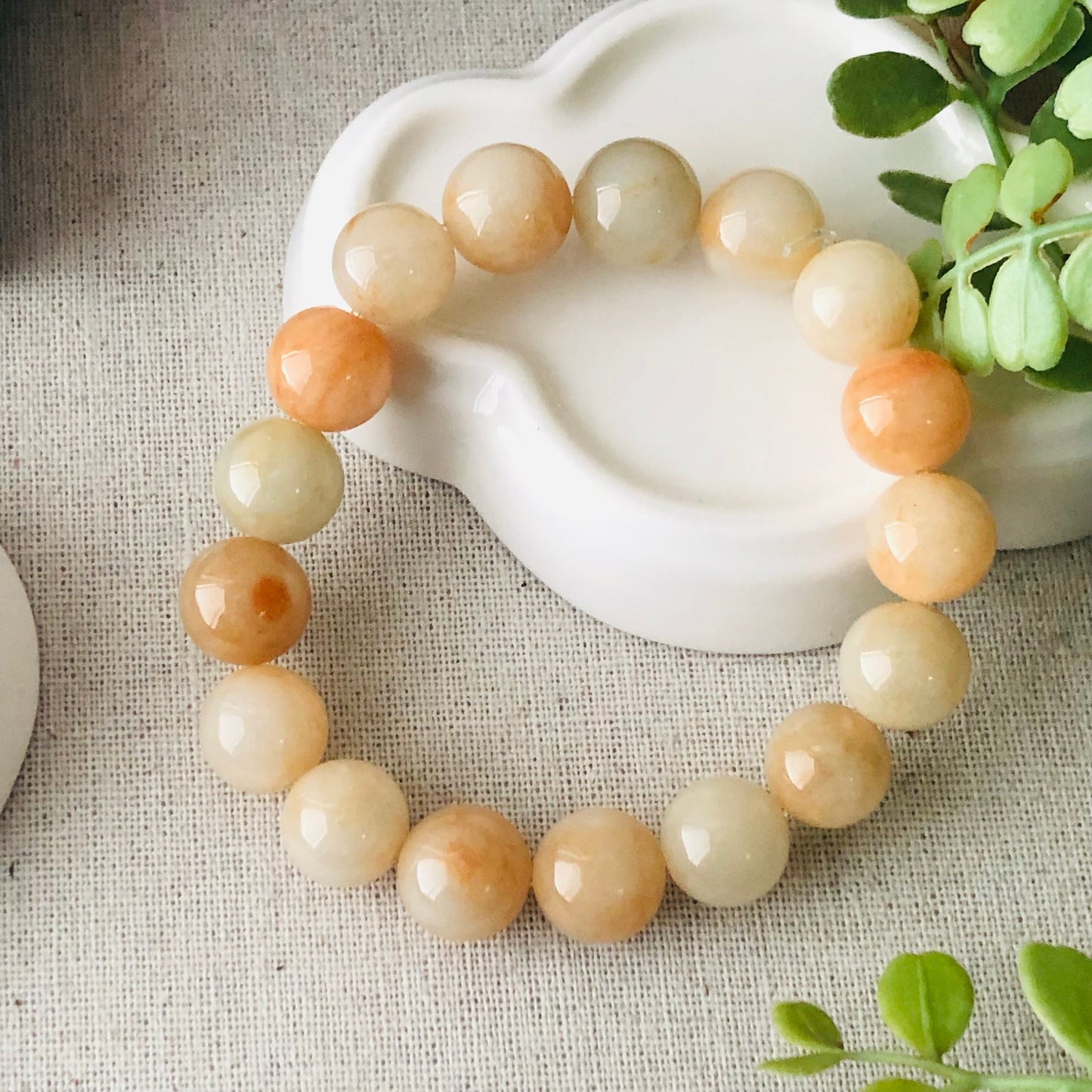 12.4mm Peach Yellow Jade Jadeite Beaded Bracelet RARE