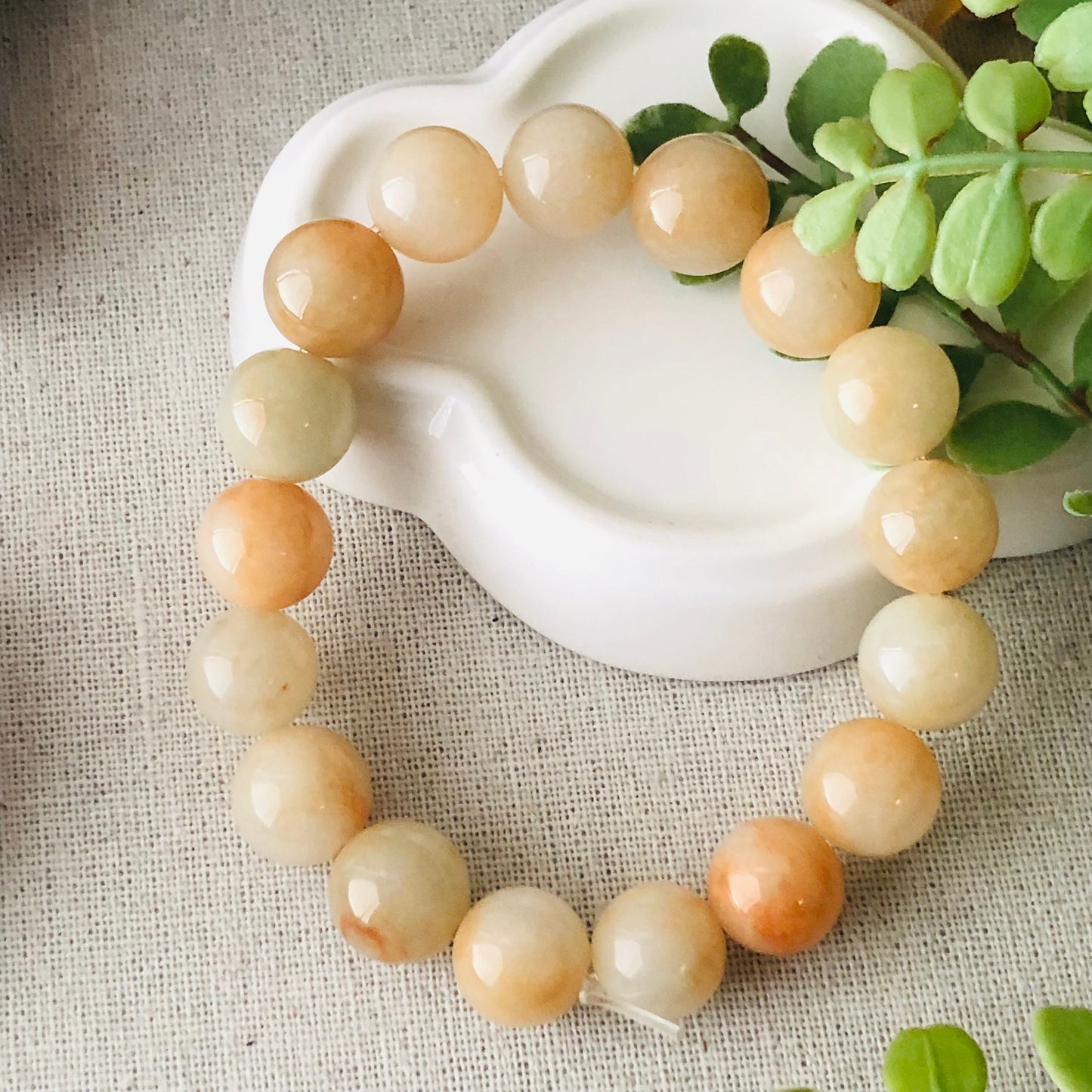 12.4mm Peach Yellow Jade Jadeite Beaded Bracelet RARE