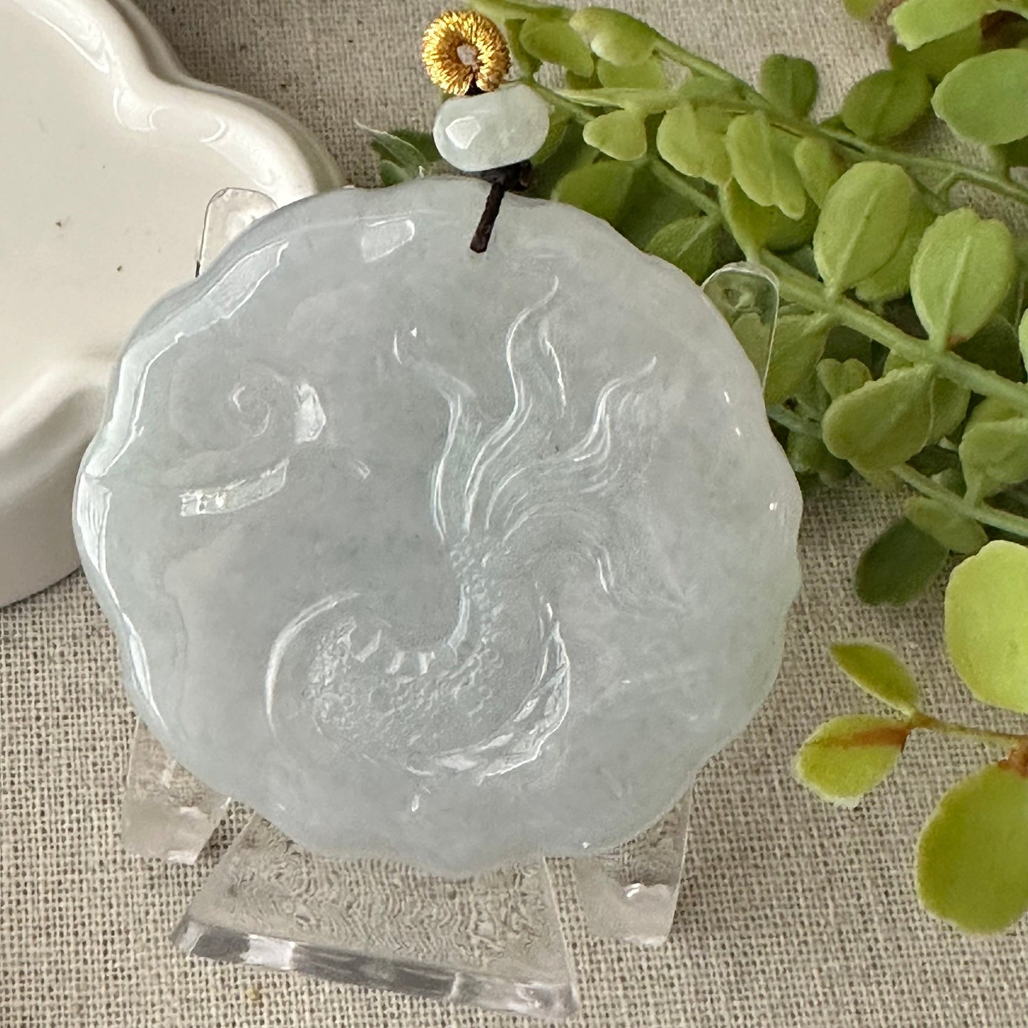 51mm Icy Jadeite Jade Carved Dragon Pendant