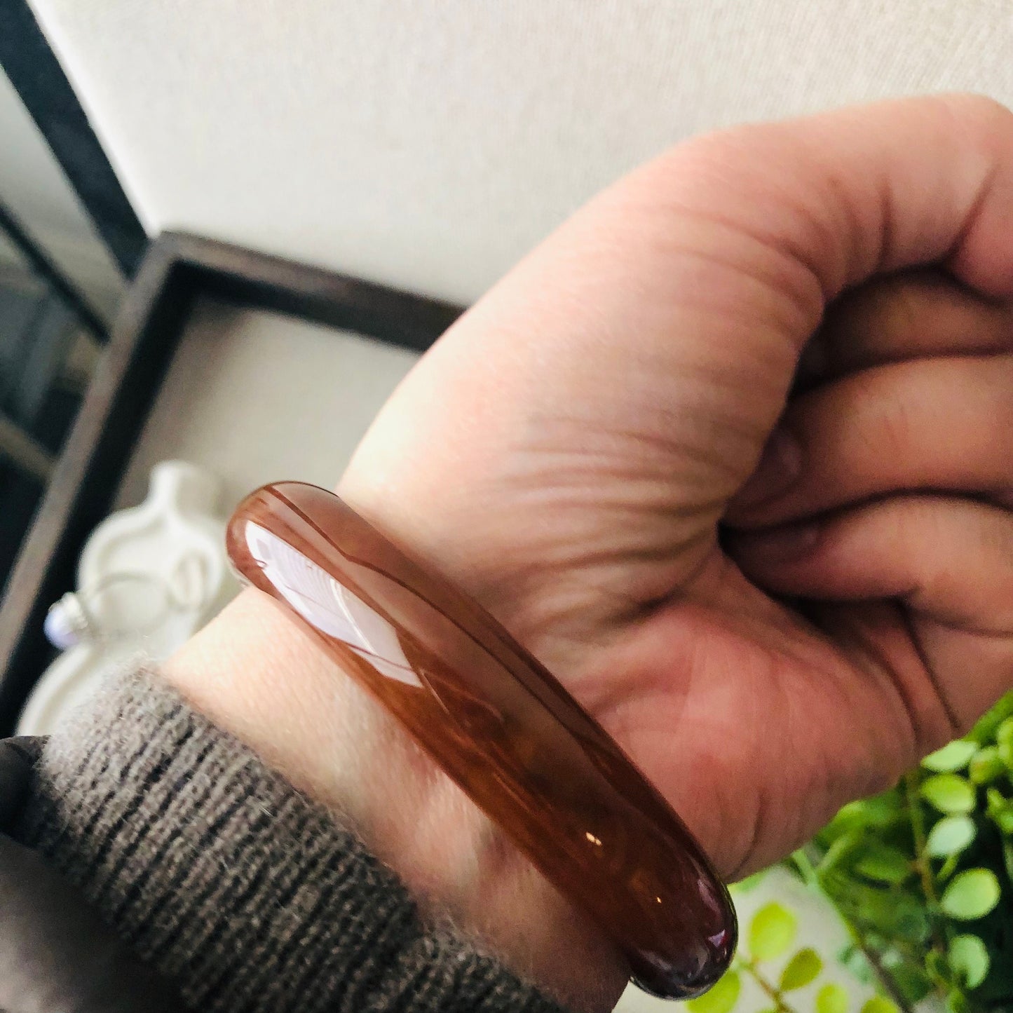 55.2mm Glossy Jadeite Jade Red Yellow Brown Bangle