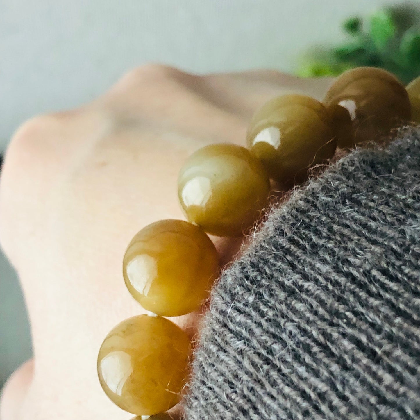 12 mm Big Size Yellow Brown Hetian Jade Bracelet
