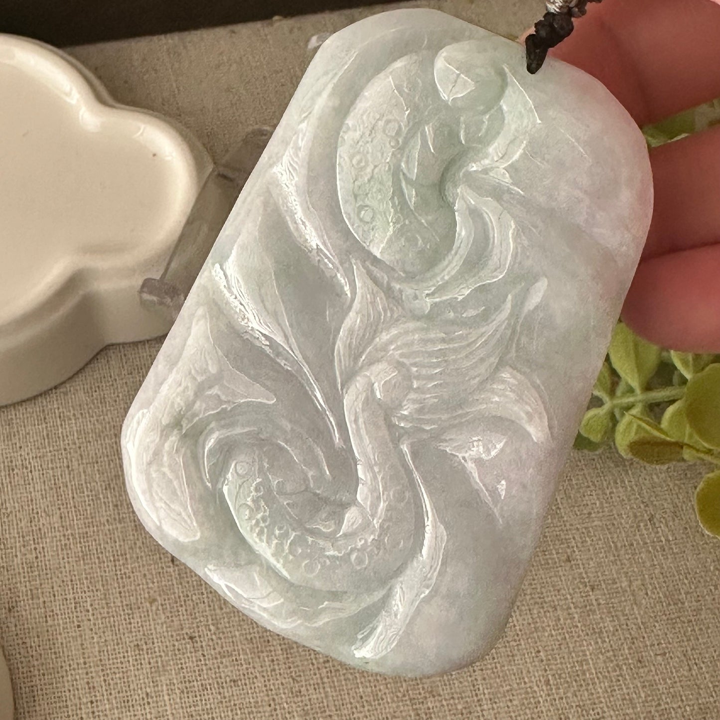 70mm Blue Green Jadeite Jade Carved Dragon Pendant
