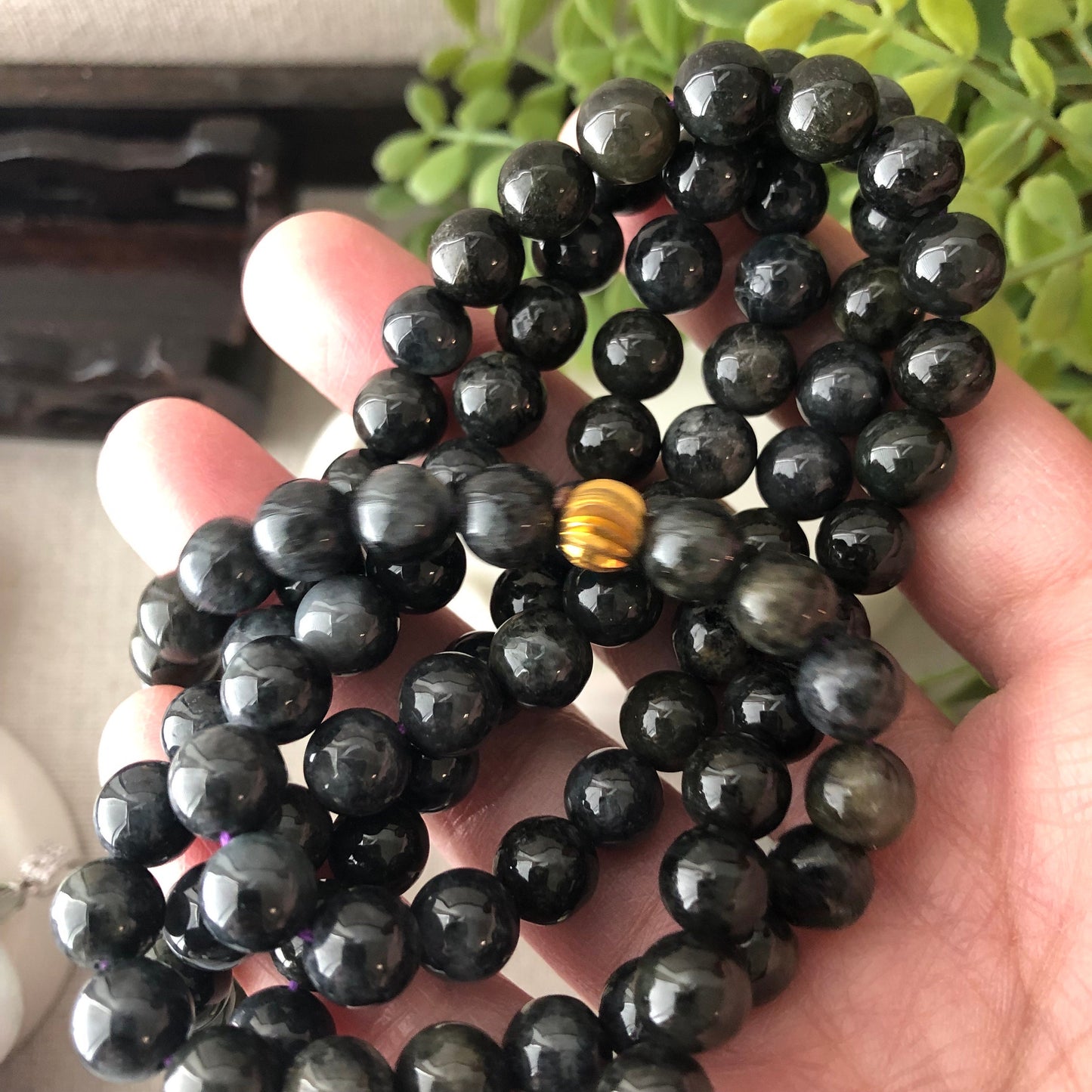8mm Wuji Black Jade Jadeite Round Bead Necklace Bracelet