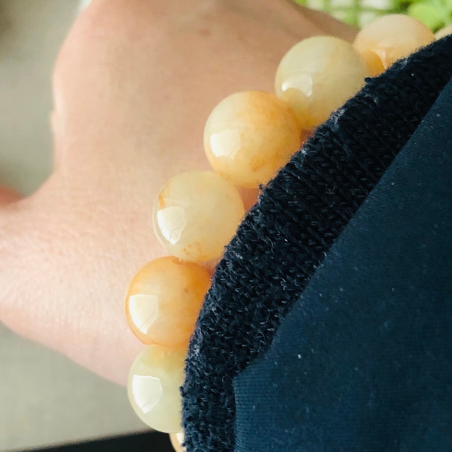 12.4mm Peach Yellow Jade Jadeite Beaded Bracelet RARE