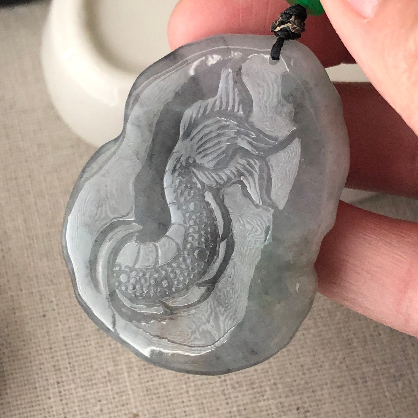 46.3mm Icy Wuji Grey Jadeite Jade Carved Dragon Pendant
