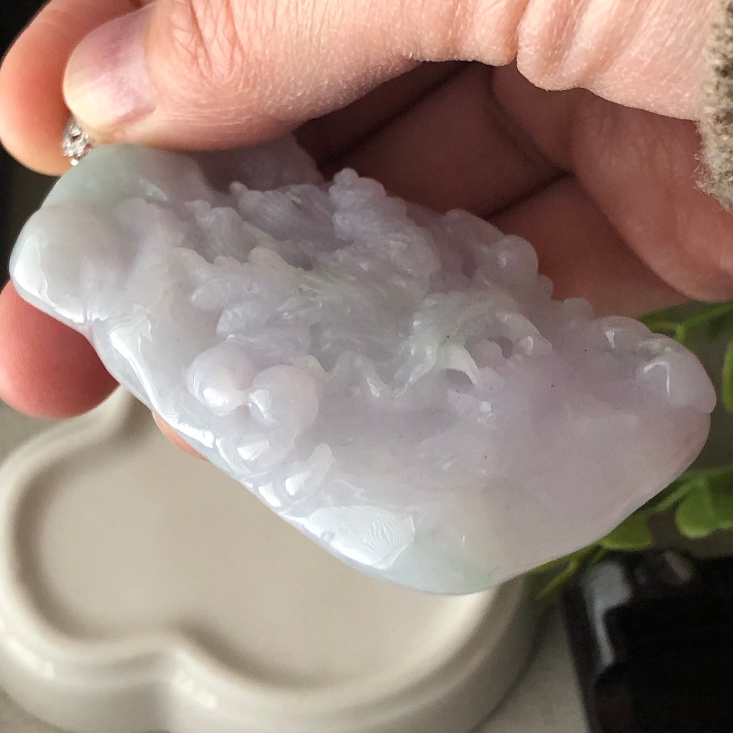 61.7mm Fine Lavender Green Jadeite Jade Carved Dragon Pendant