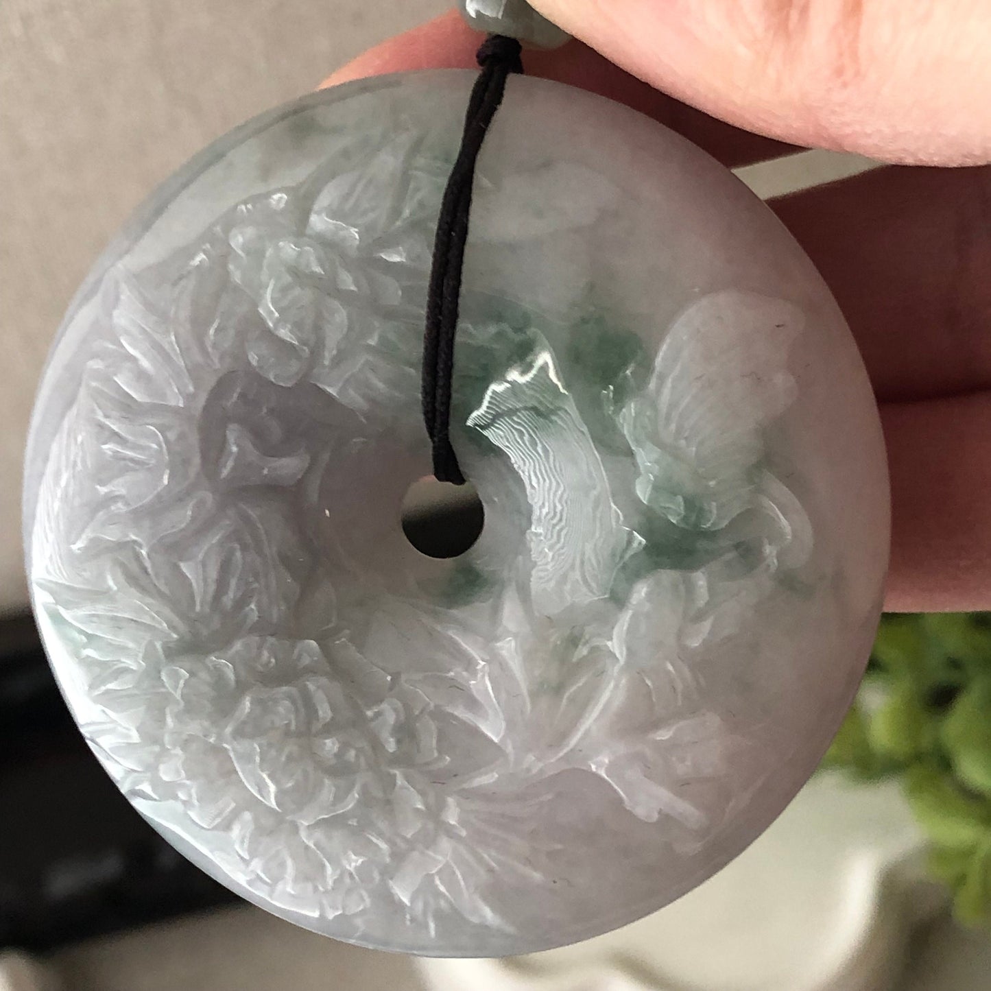 53.8mm Jadeite Jade Icy Green Float Flowers Carved Flowers Pendant