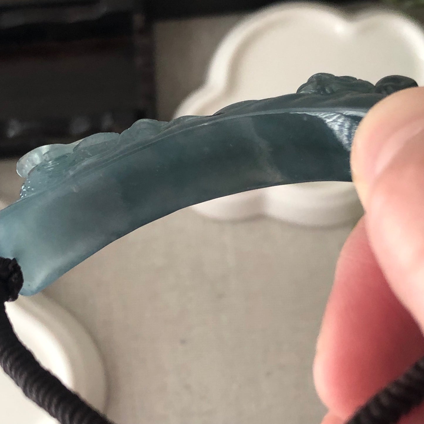 55 mm Icy Blue Guatemalan Jade Carved Dragon Head and Pixiu Bracelet RARE