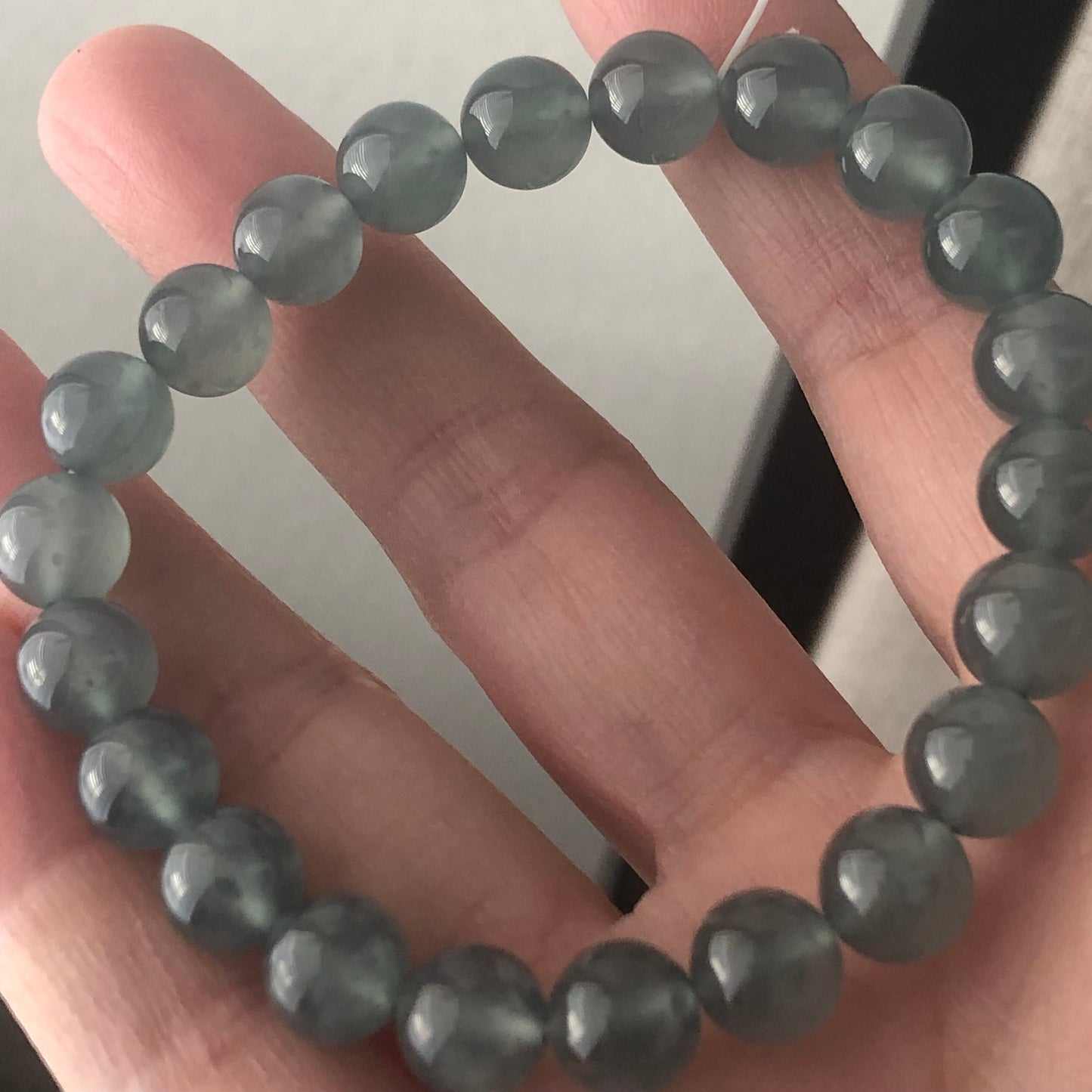 8 mm High Icy Glossy Moist Blue Green Guatemalan Jade Bead Bracelet