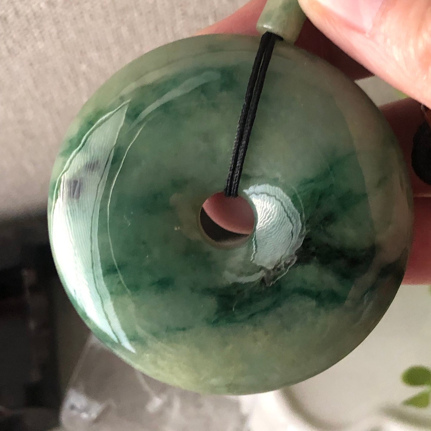 50mm Big Jadeite Jade Yellow Green Float Flowers Donut Pendant