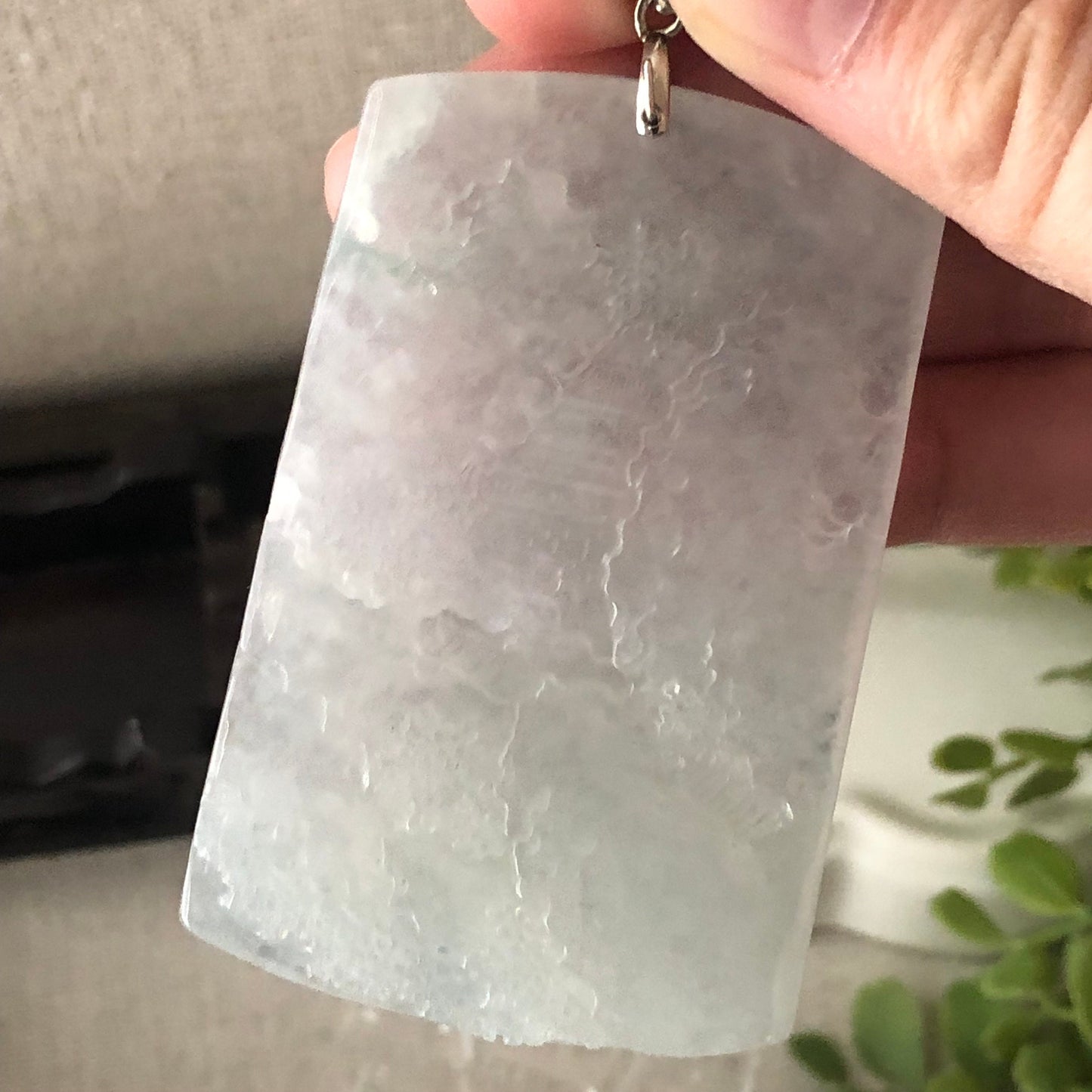 63.8mm High Icy Jadeite Jade Green Carved Floral Landscape Scenery Pendant