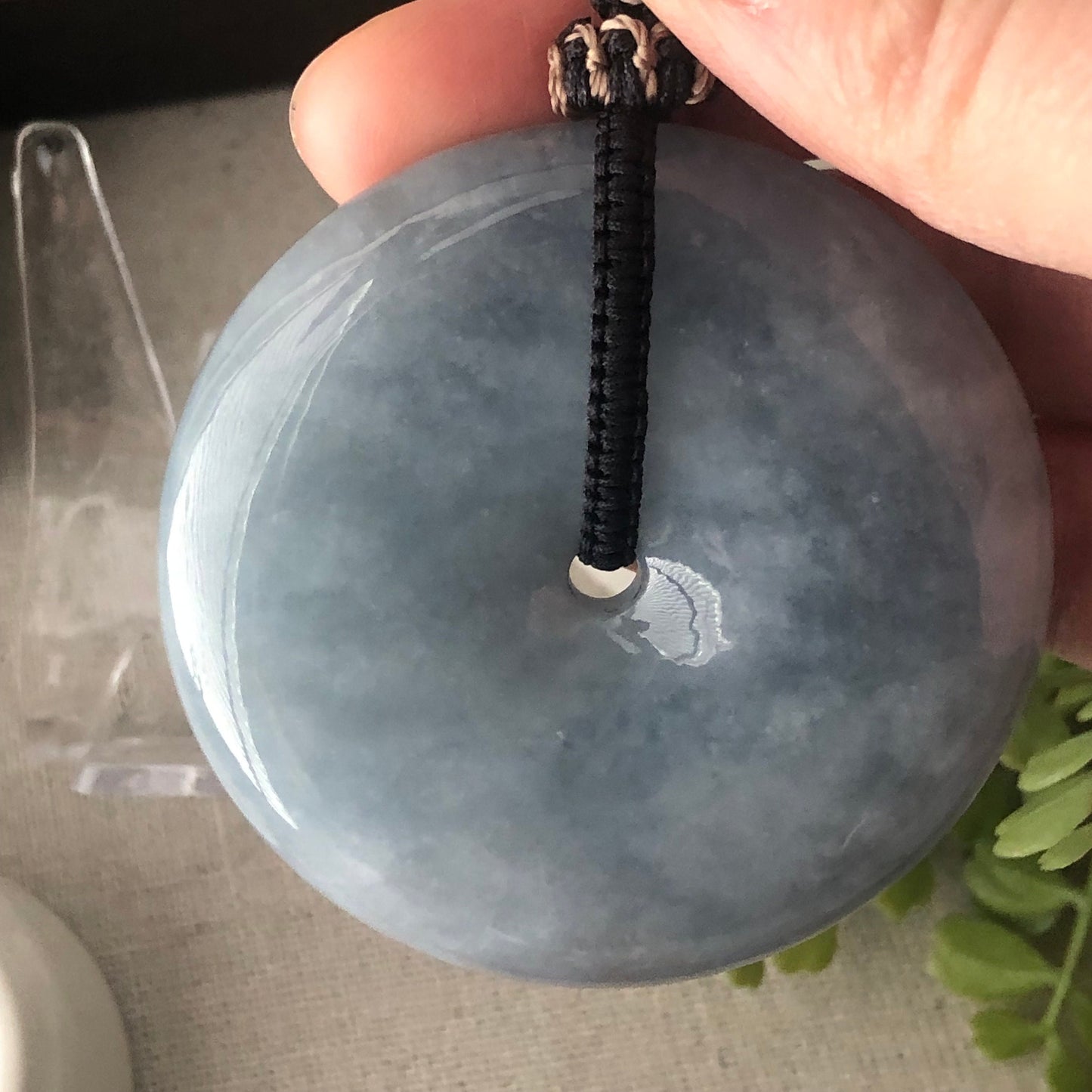 56mm Big Jadeite Jade Blue clouds Gradient Donut Pendant