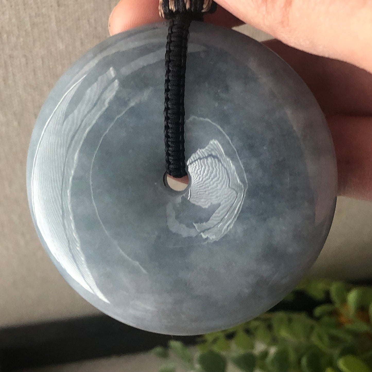 56mm Big Jadeite Jade Blue clouds Gradient Donut Pendant