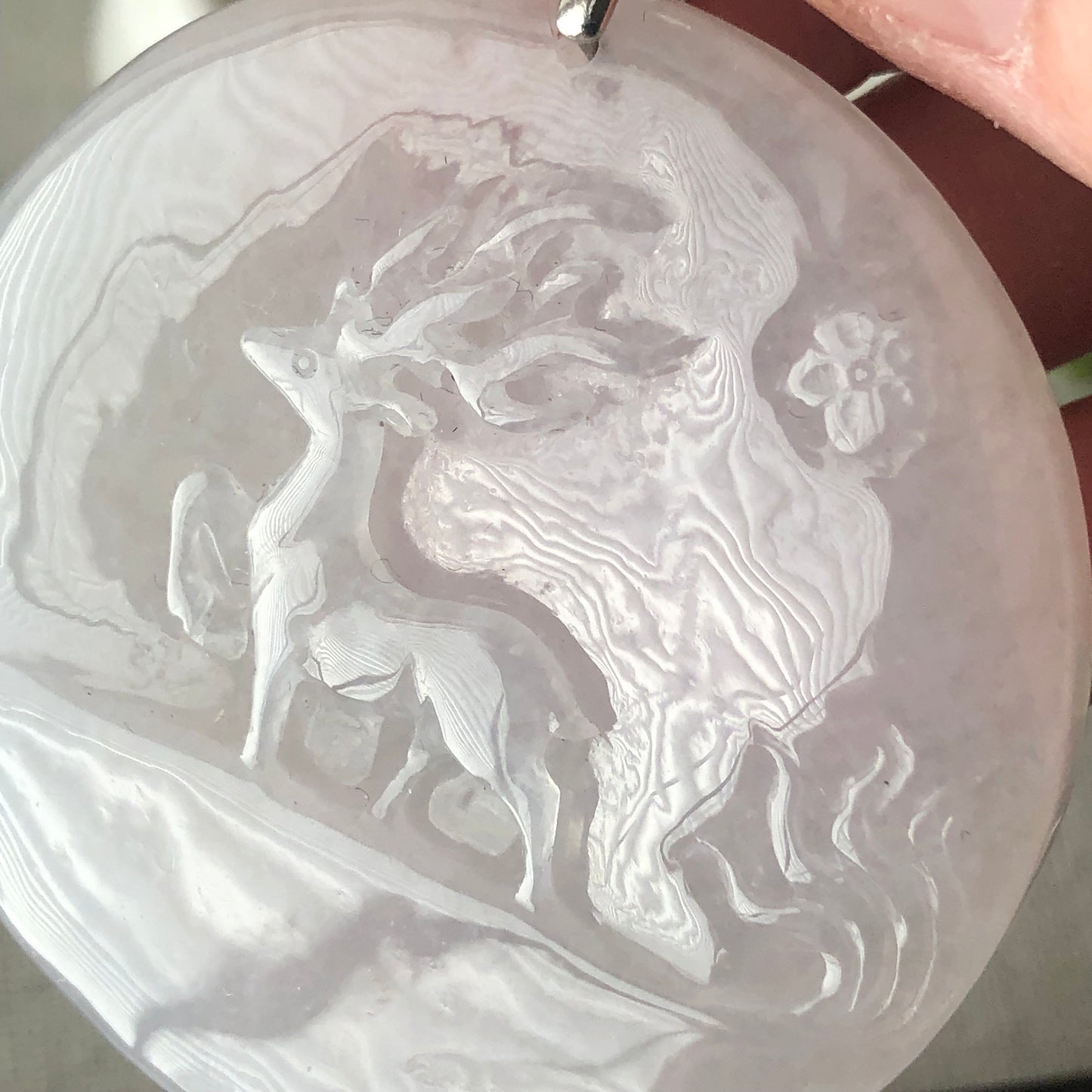 51 mm Icy Jadeite Jade Carved Deer Pendant