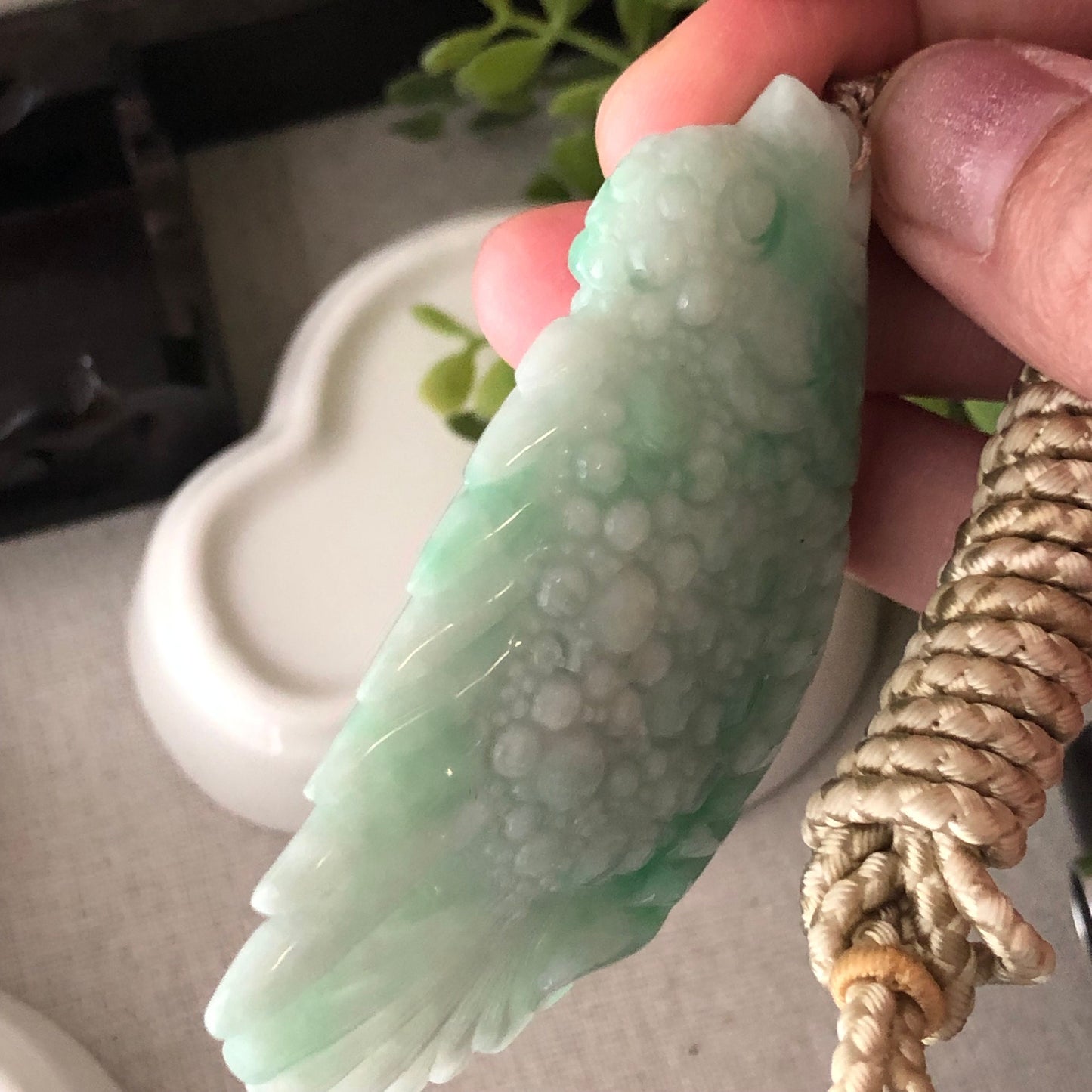 70mm Green Carved Big Fish Jade Jadeite Pendant Shape