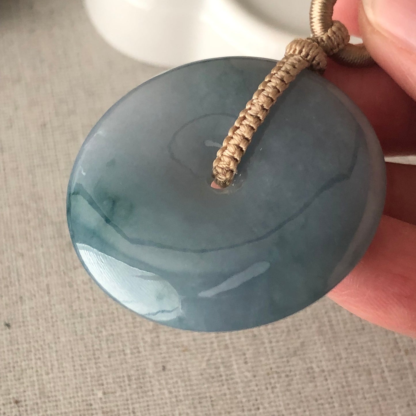 38.5mm Blue Glow Green Float Flowers Jadeite Jade Peace Donut Pendant