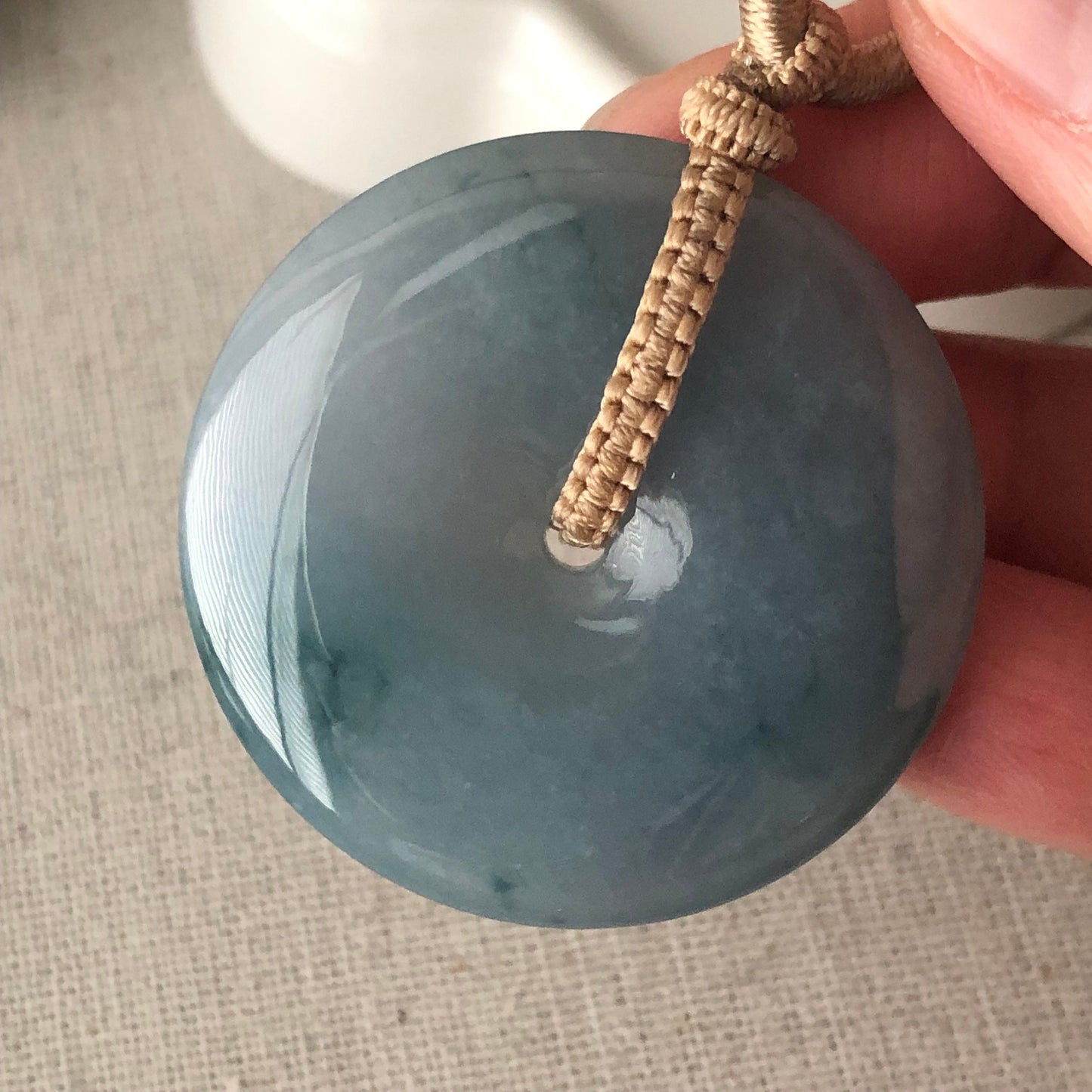 38.5mm Blue Glow Green Float Flowers Jadeite Jade Peace Donut Pendant