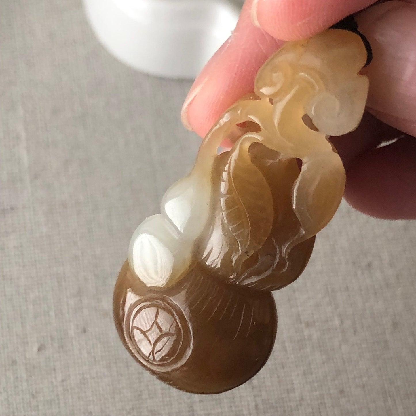 49mm Brown Hetian Jade Carved Hulu Gourd Ruyi Pendant