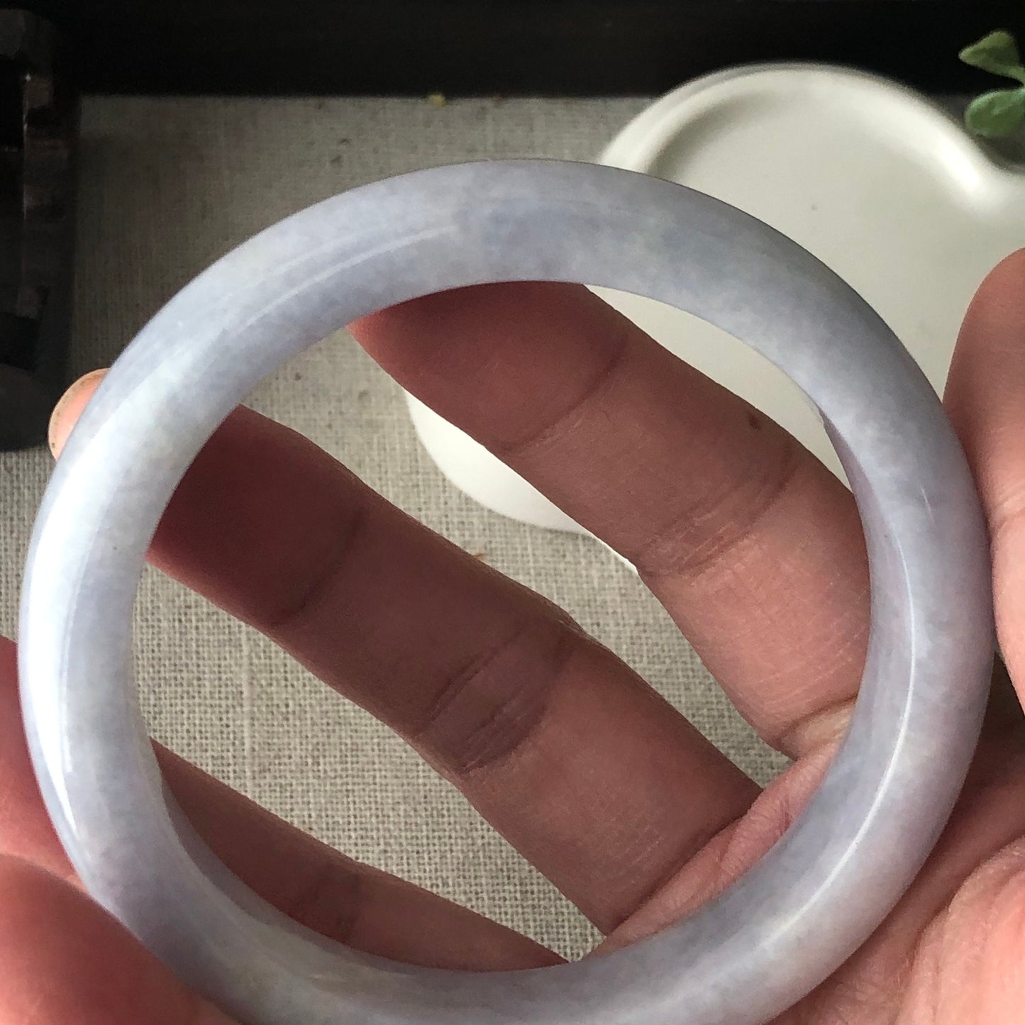 60mm Jadeite Jade Light Lavender D-shaped Bangle